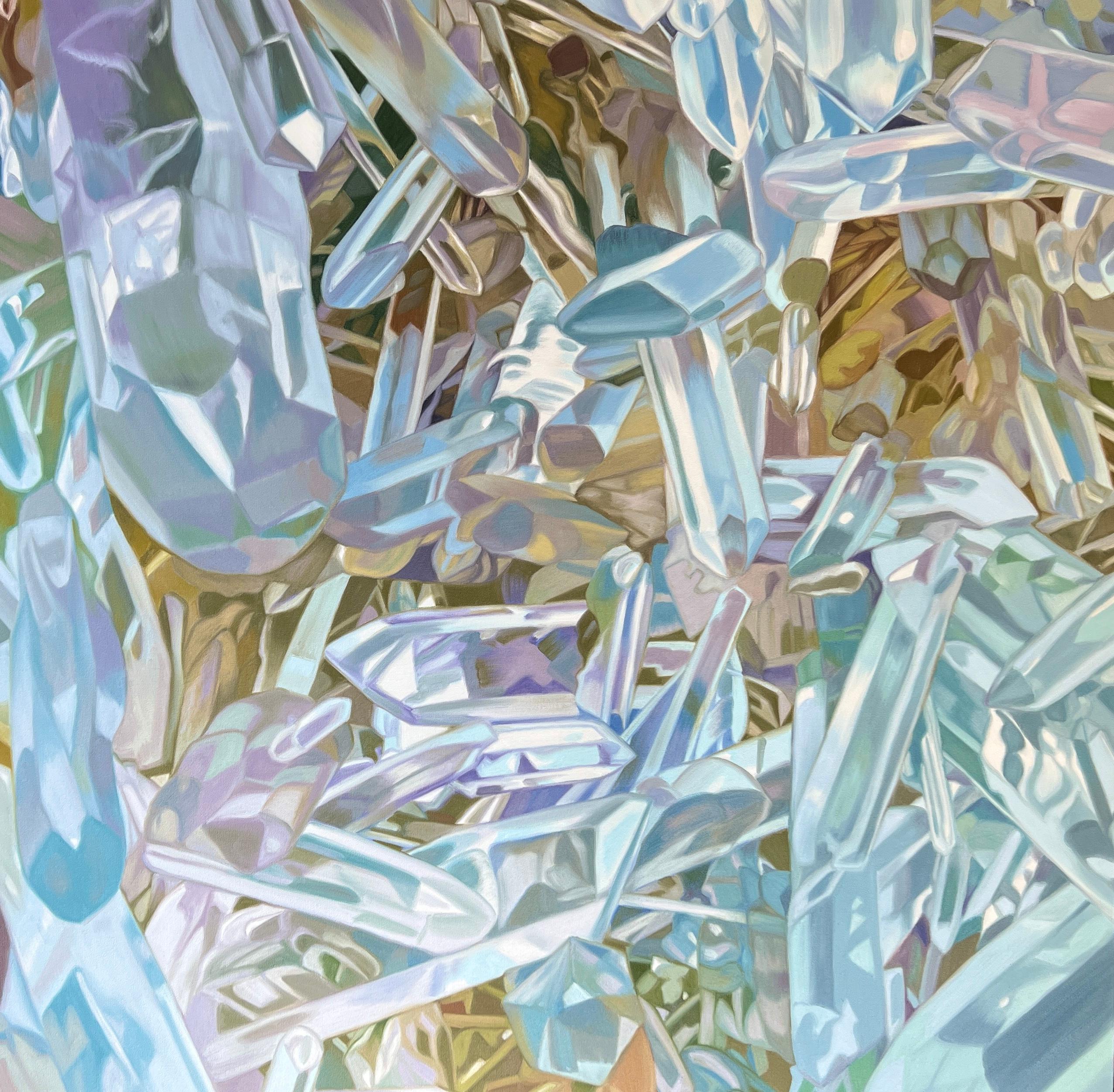 Quartz Music (pastels crystals realist precious minerals oil painting canvas) For Sale 9