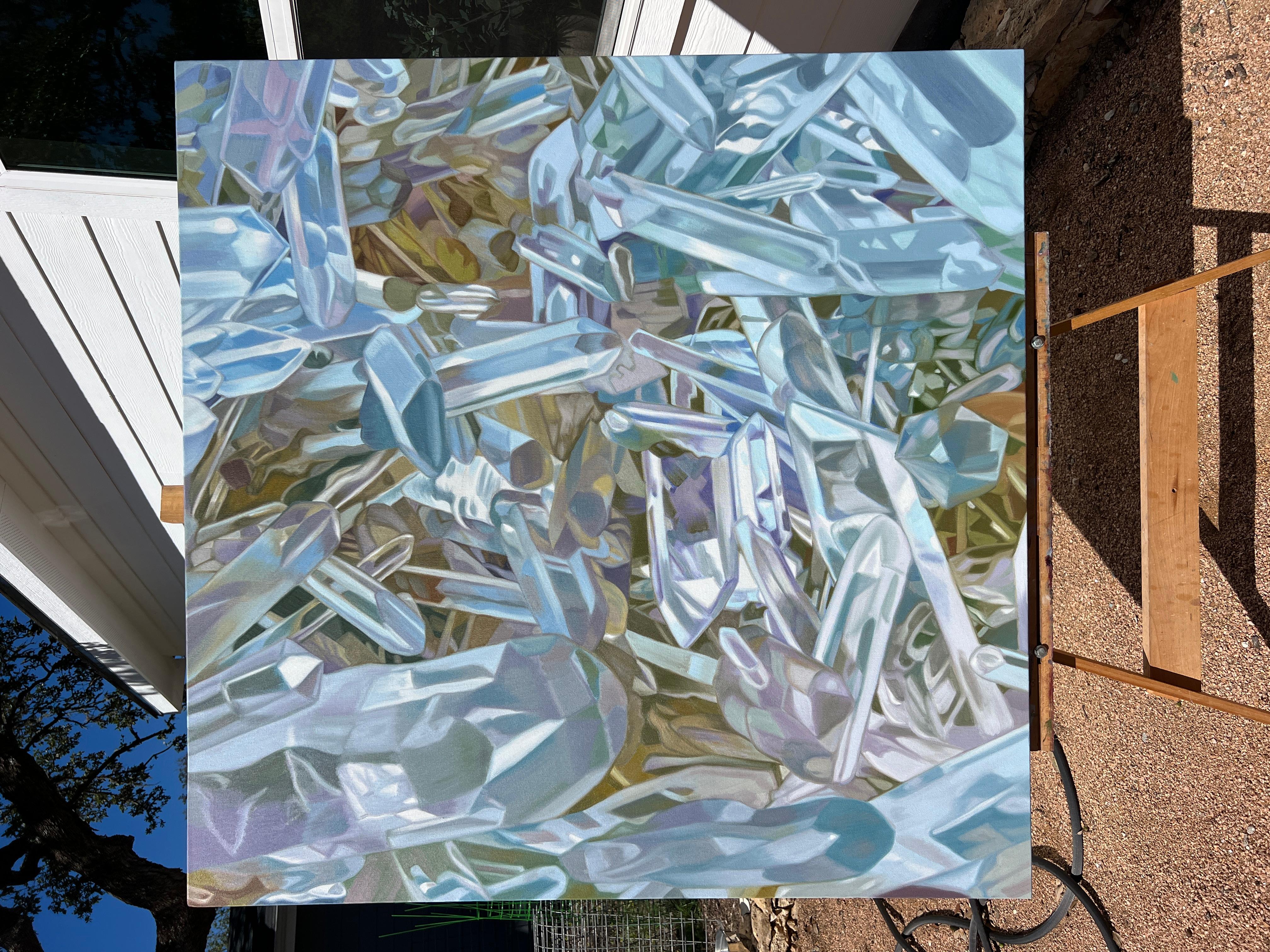 Quartz Music (pastels crystals realist precious minerals oil painting canvas) For Sale 1