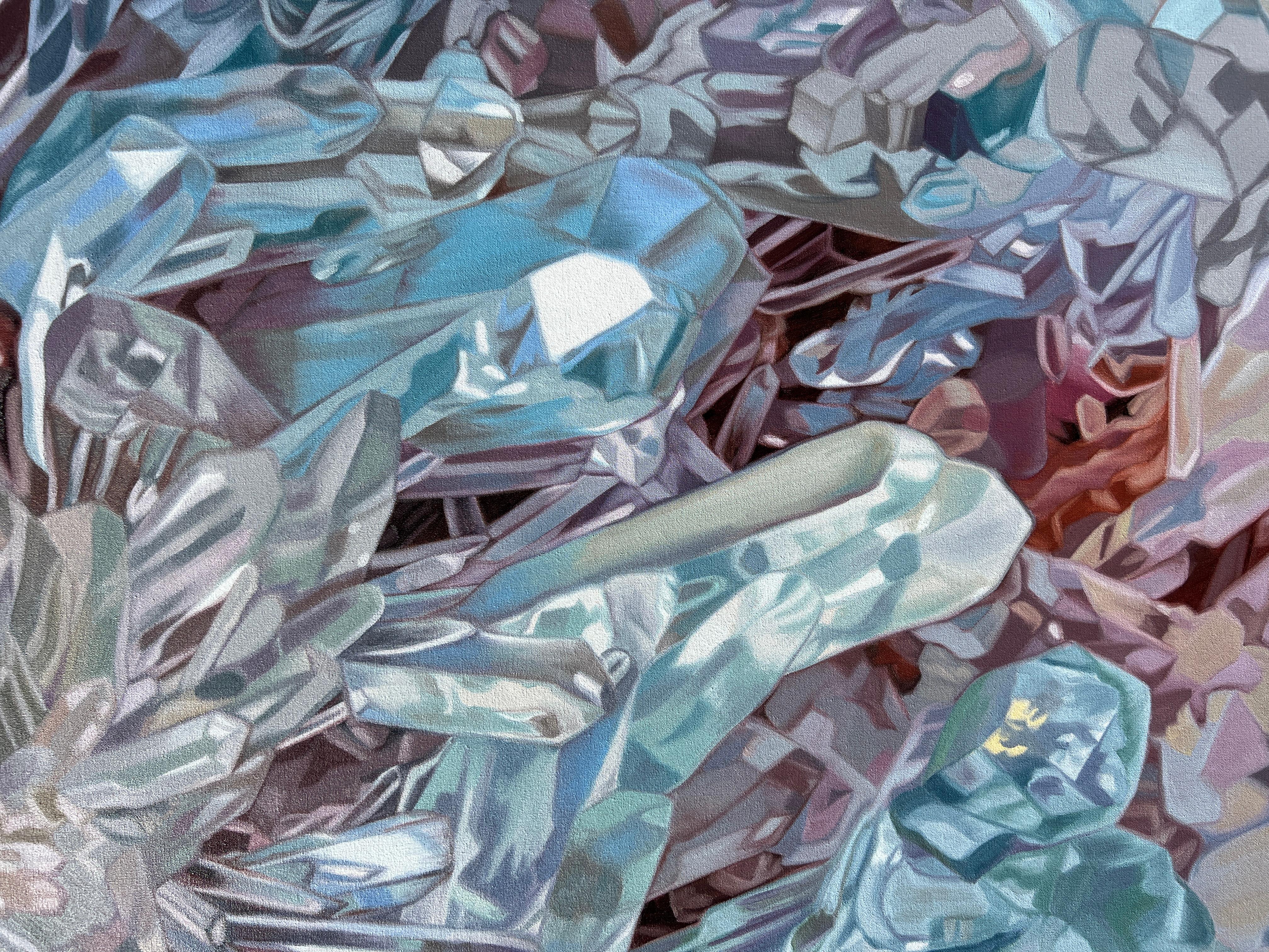 Quarz-Universum (Pastelle Kristalle realistische kostbare Mineralien Ölgemälde Leinwand) im Angebot 10