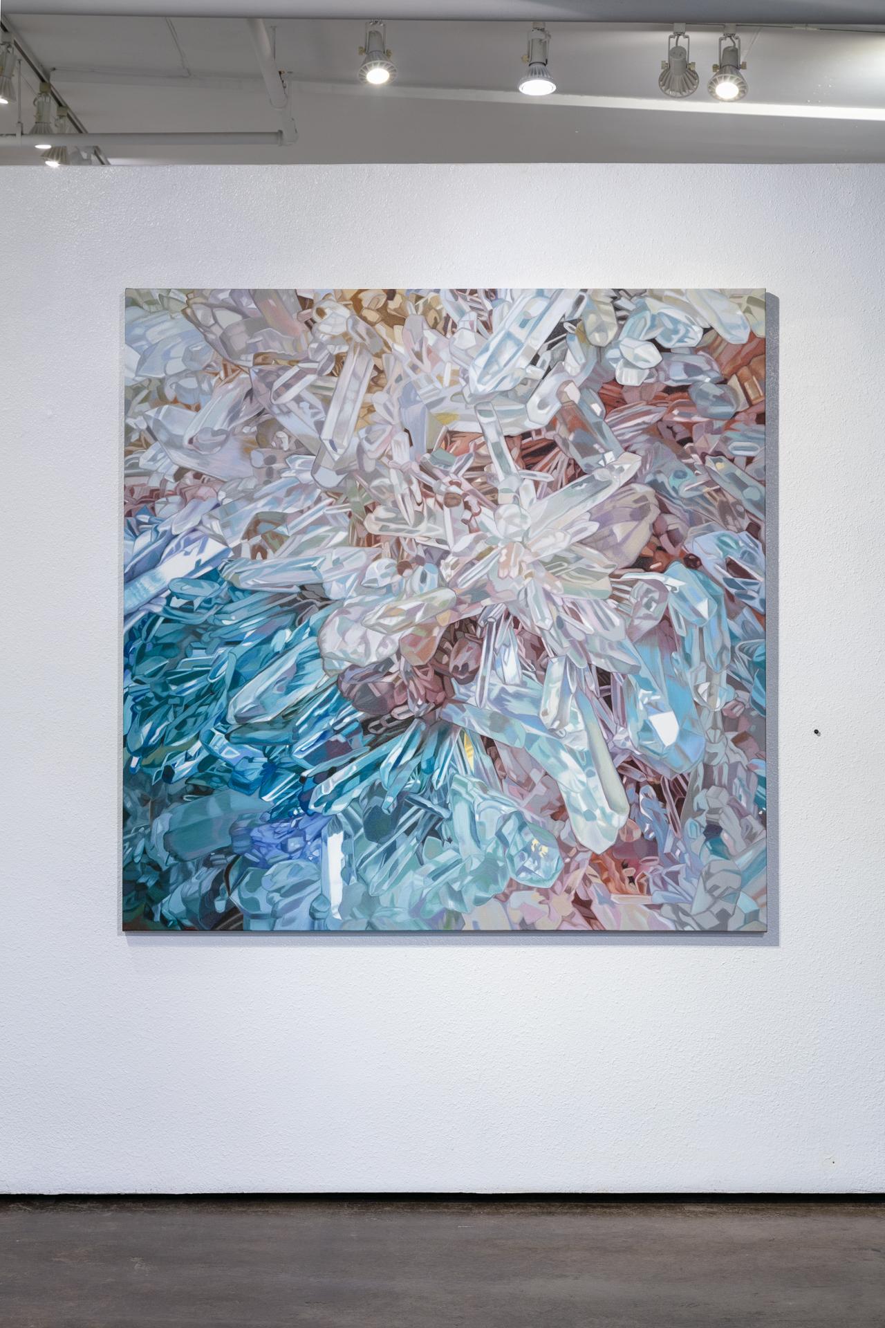 Quarz-Universum (Pastelle Kristalle realistische kostbare Mineralien Ölgemälde Leinwand) im Angebot 2