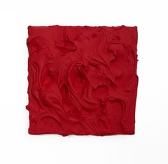 Red Excess (thick vibrant impasto painting square monochrome pop design)