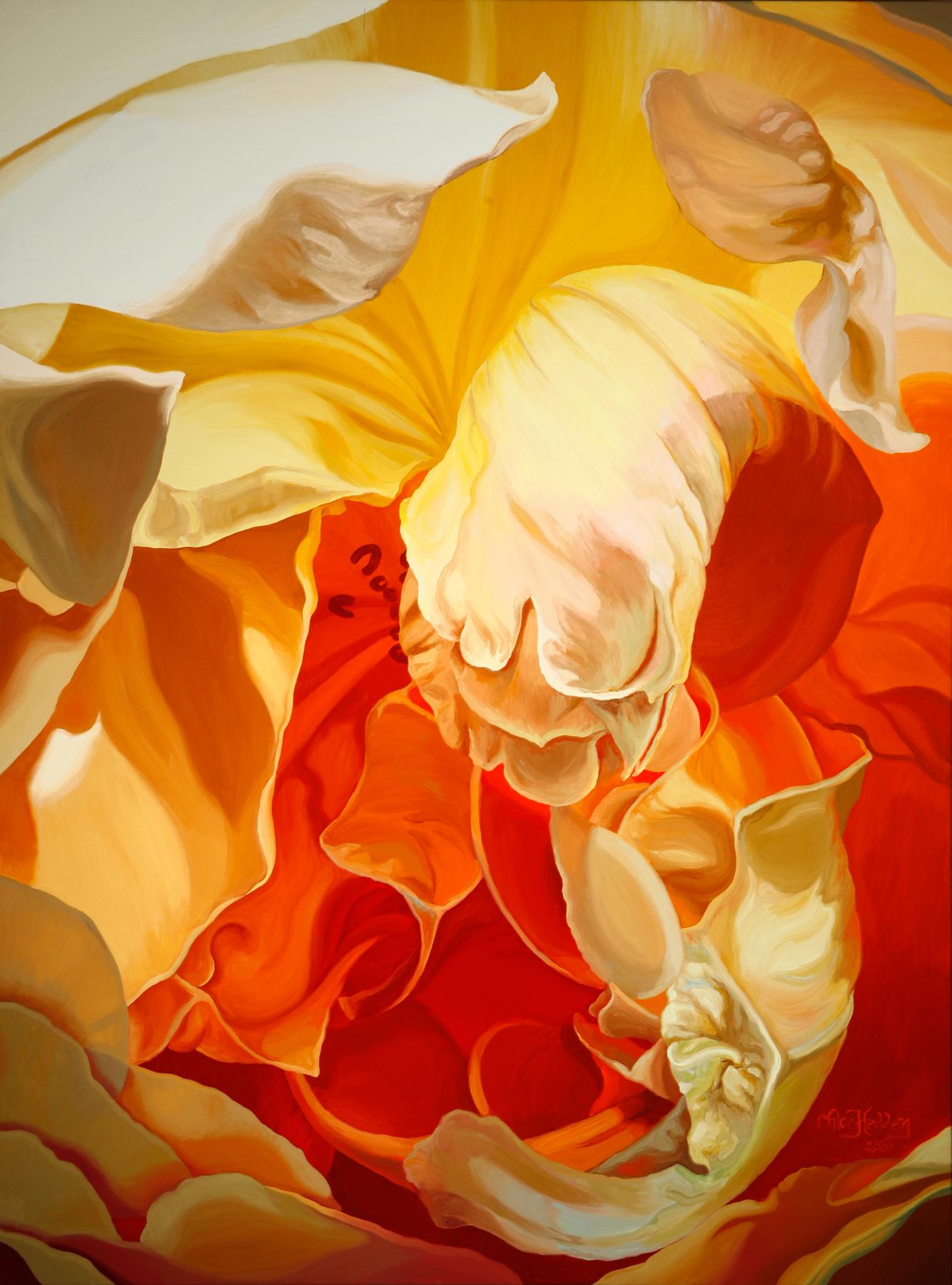 Chloe Hedden Abstract Painting – Rose for John (floral painting, realist, yellow rose , flower, oil painting)