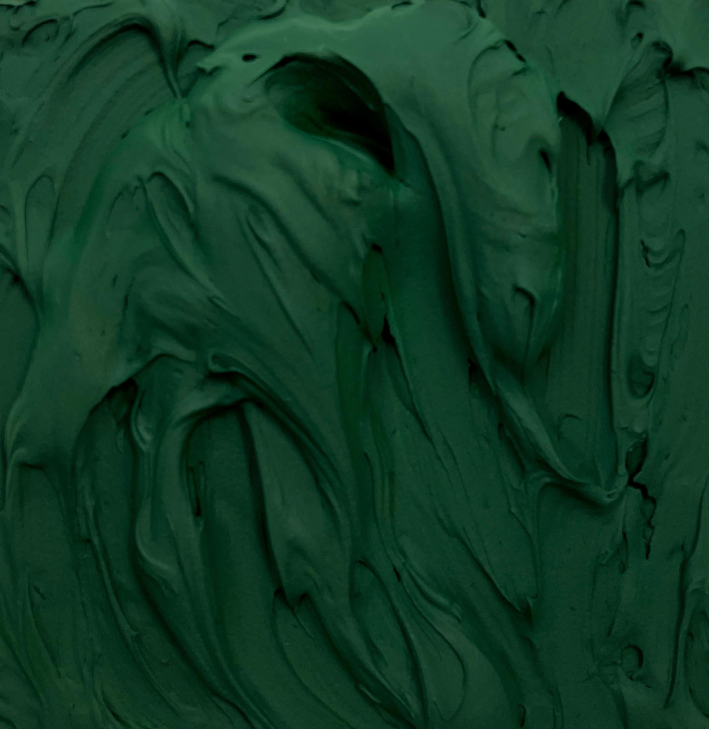 Sap Green Excess (impasto texture thick painting monochrome pop square design) For Sale 1