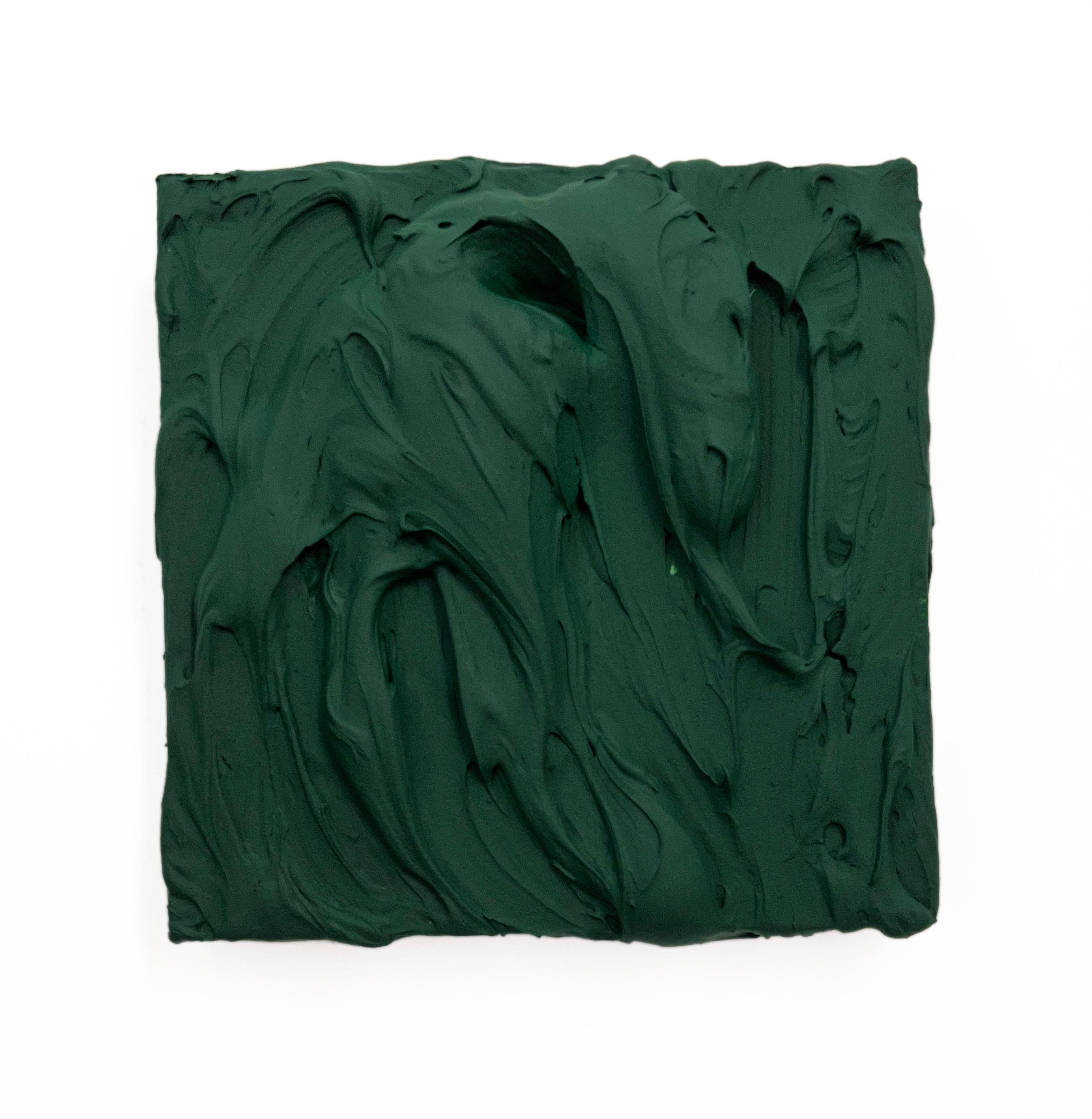 Chloe Hedden Abstract Painting - Sap Green Excess (impasto texture thick painting monochrome pop square design)