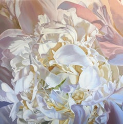 Sarahs Peony 2 (floral painting, realist, white, flower, oil painting, canvas)