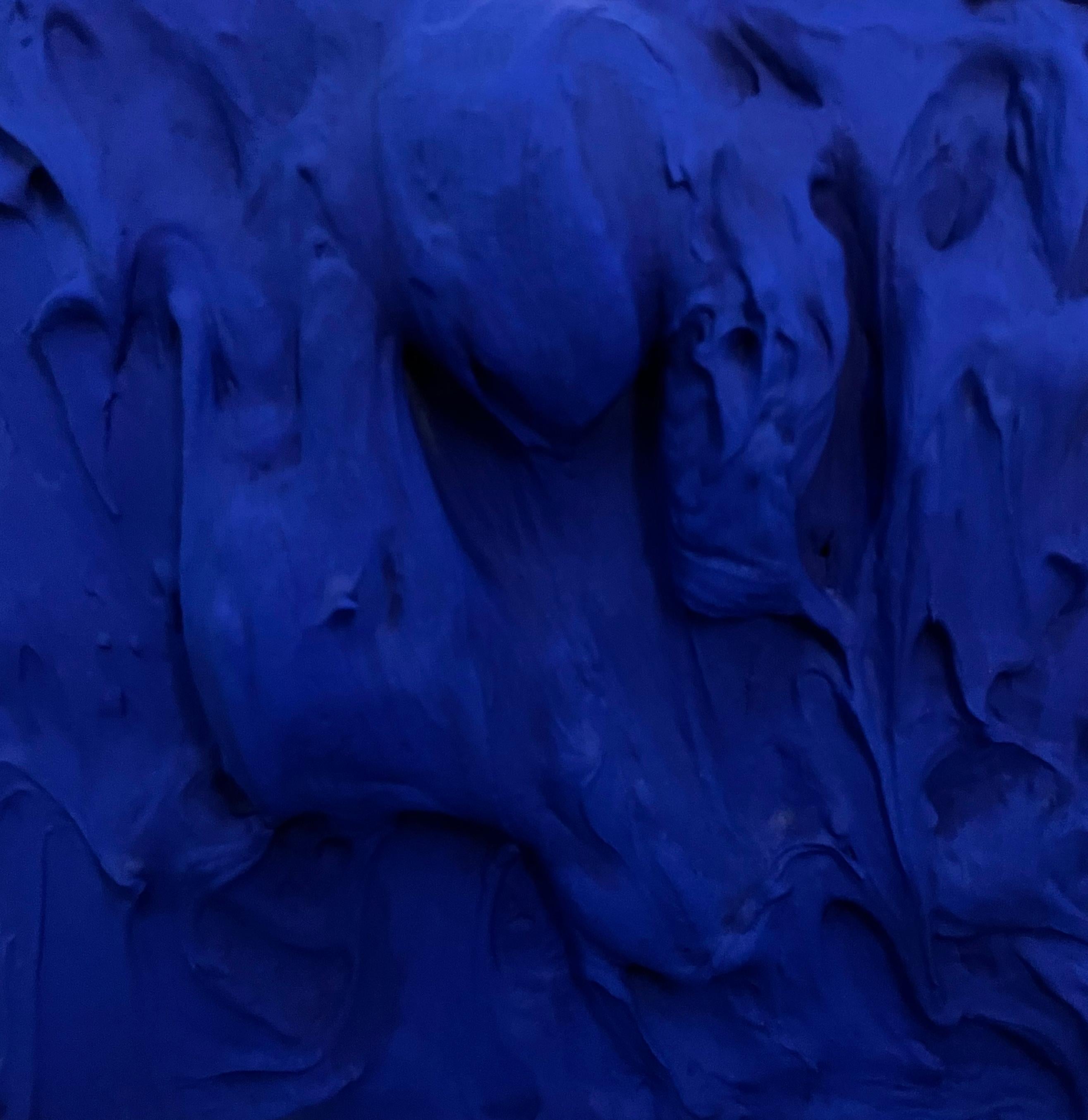 Ultra Blue Excess (thick impasto painting monochrome pop art square design) For Sale 2