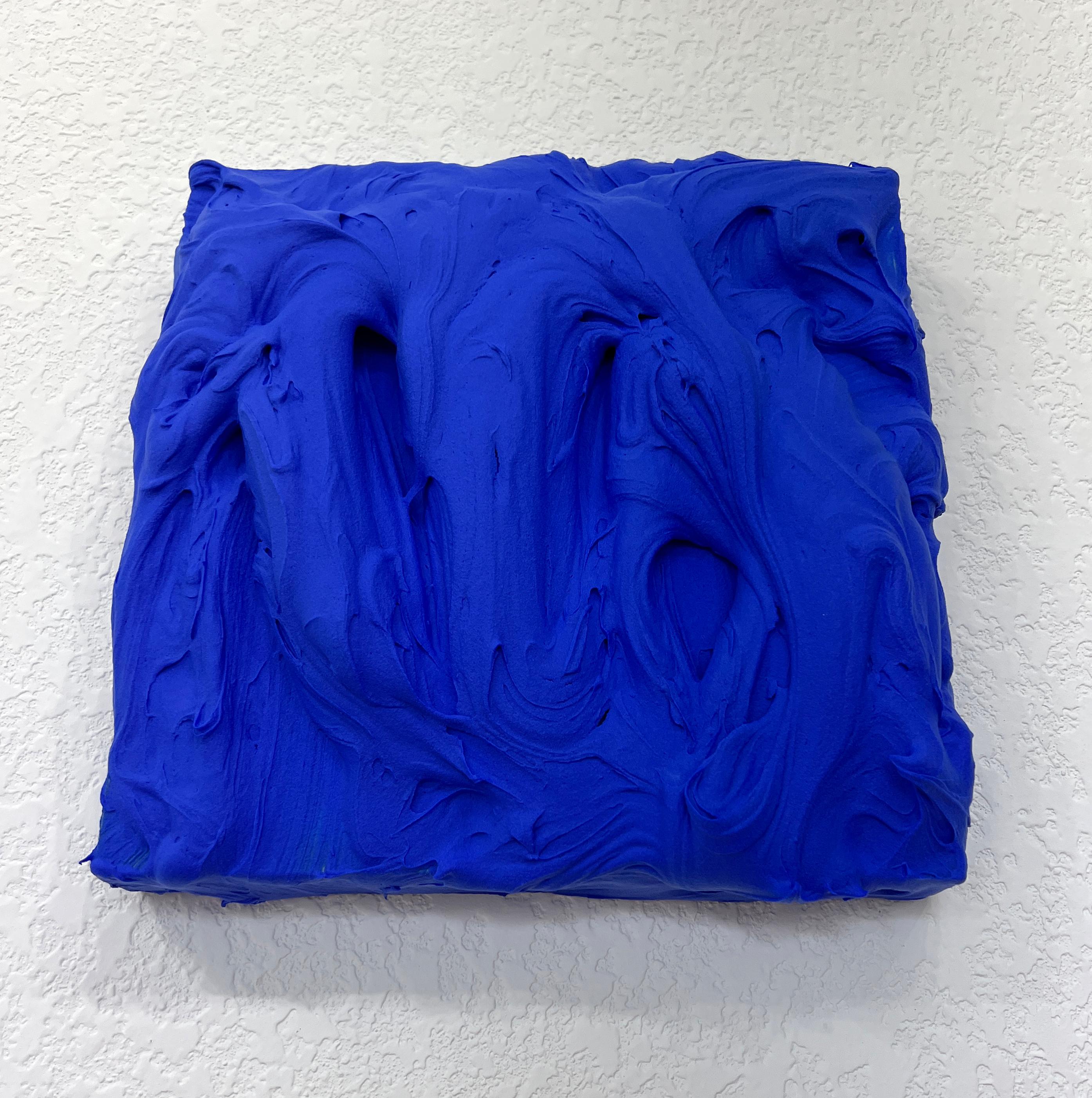 Ultra Blue Excess (thick impasto painting square monochrome pop cake design) - Painting by Chloe Hedden