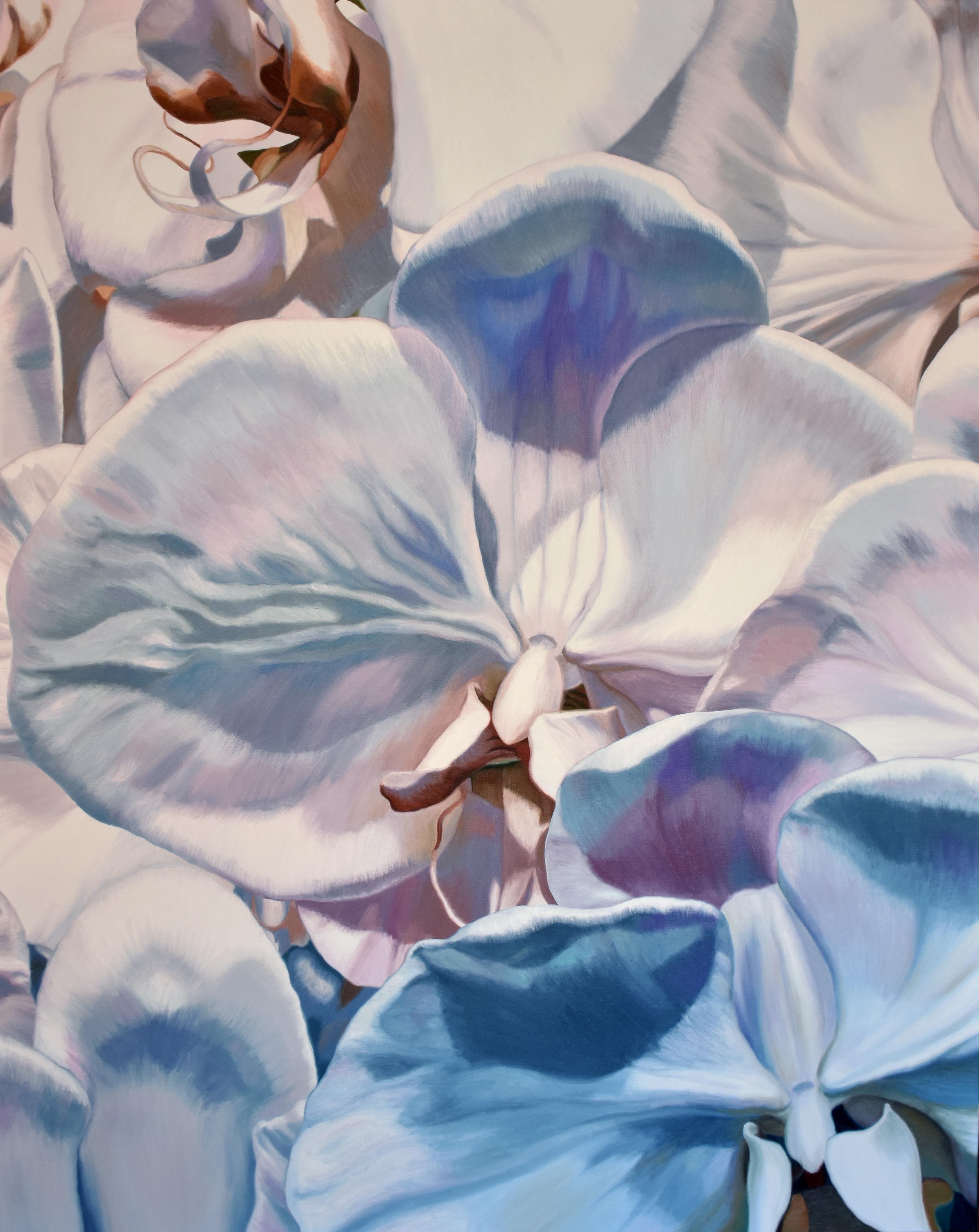 White Orchids (floral painting, realist, pastels, flower, oil painting, canvas)