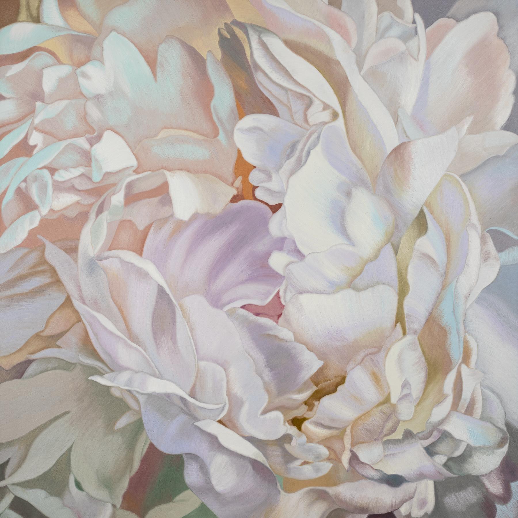 Chloe Hedden Abstract Painting - White Peony 2 (floral painting, contemporary realism, flower oil painting canvas