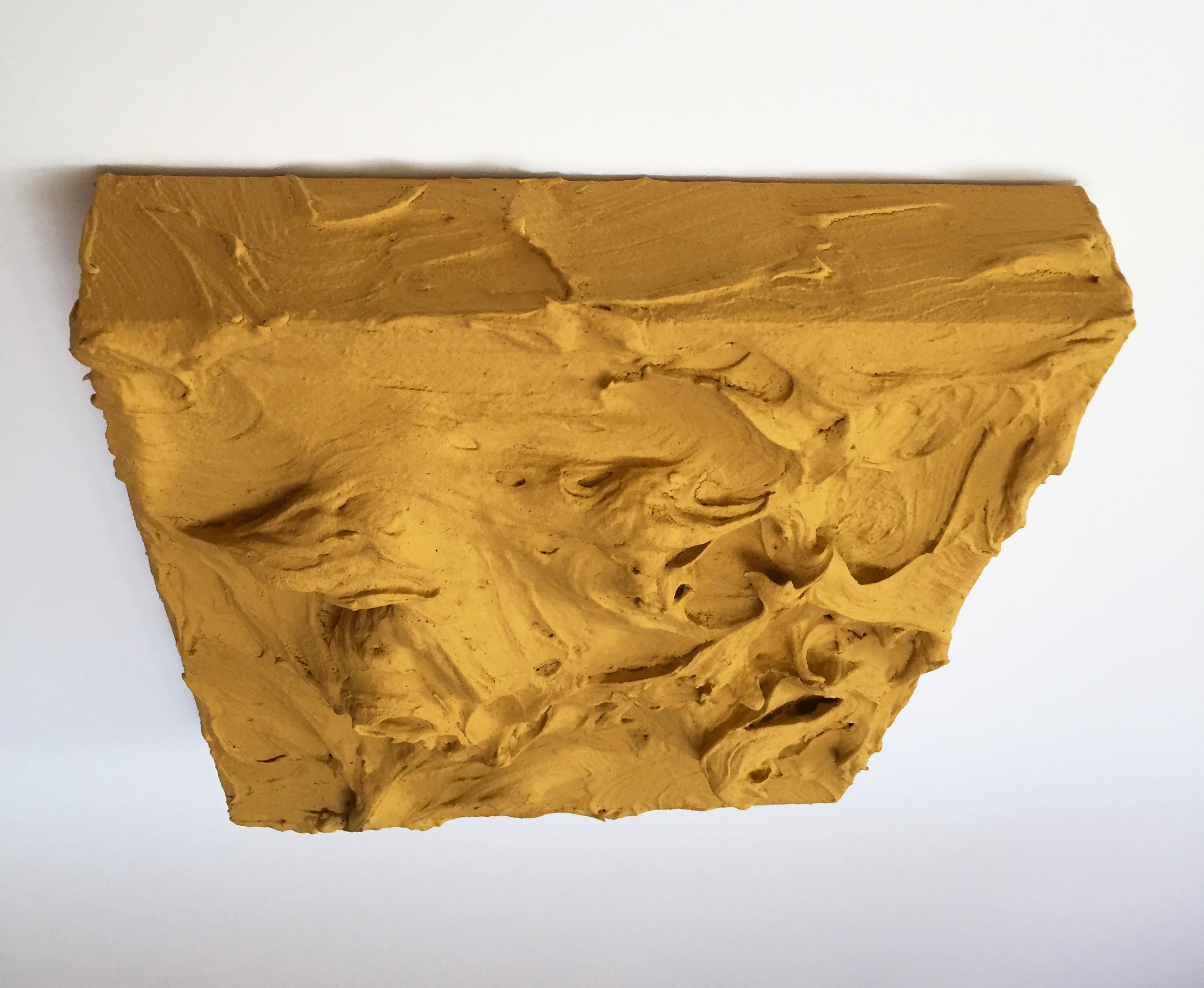 Yellow Ochre Excess 2(impasto texture thick painting monochrome pop bold design) - Brown Abstract Sculpture by Chloe Hedden