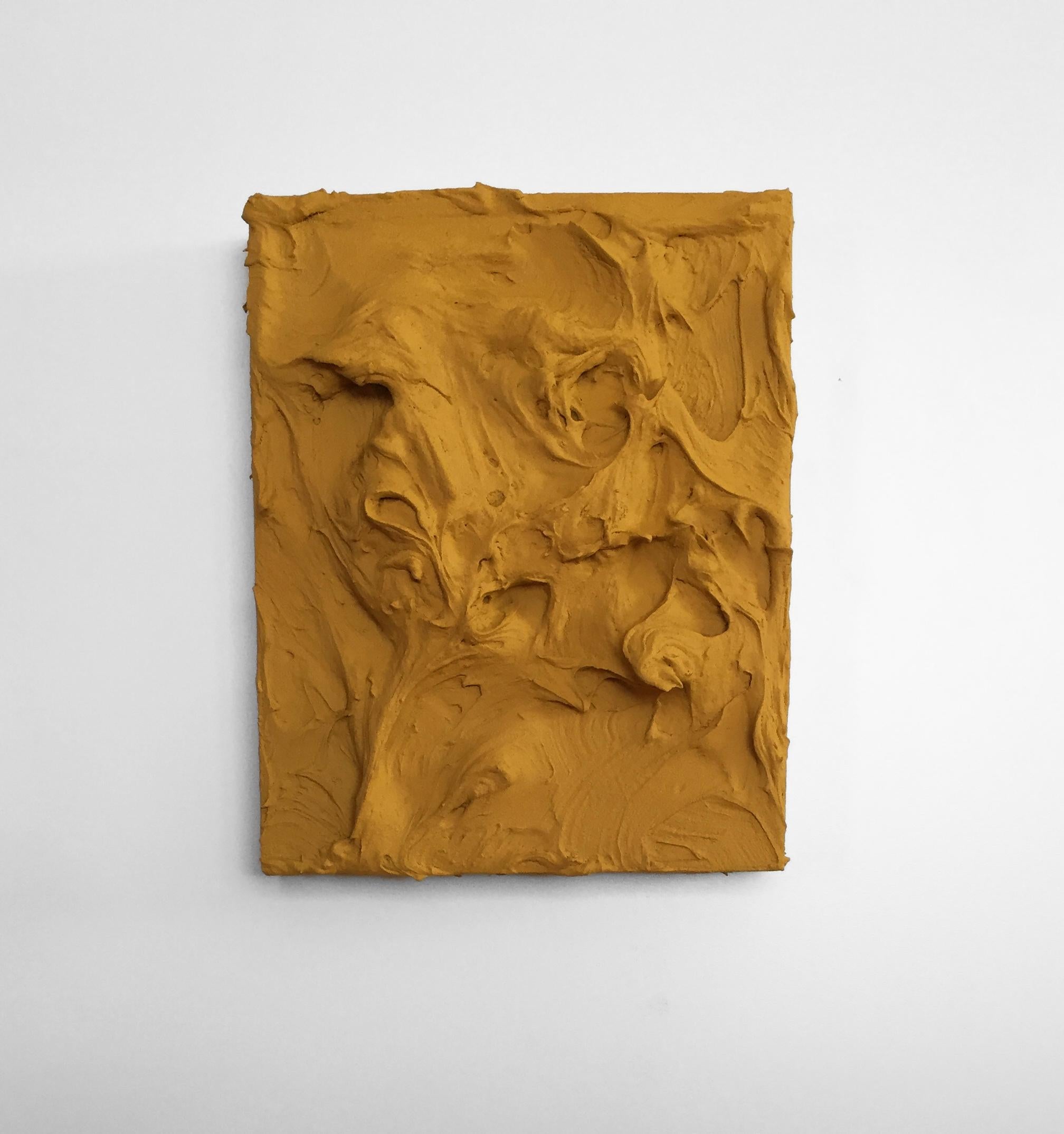Chloe Hedden Abstract Sculpture - Yellow Ochre Excess 2(impasto texture thick painting monochrome pop bold design)