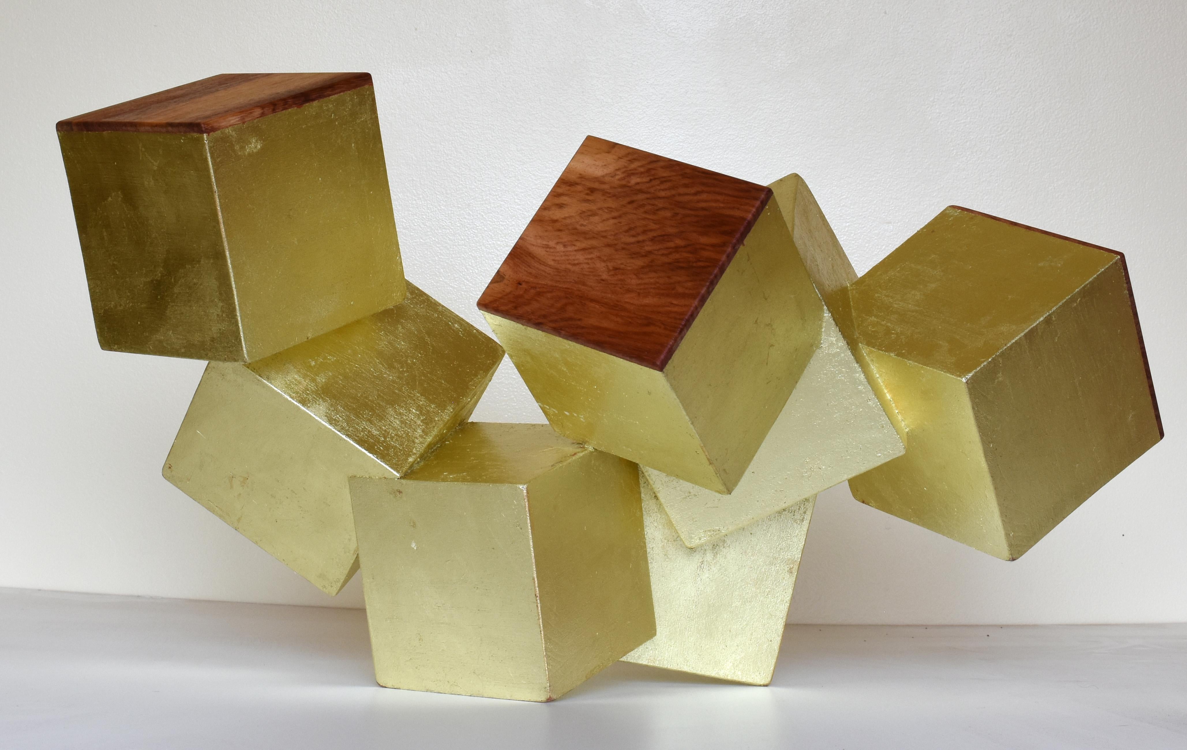 "18k gold and paduk pyrite" (cubic, tabletop sculpture, geometric, exotic wood) - Mixed Media Art by Chloe Hedden