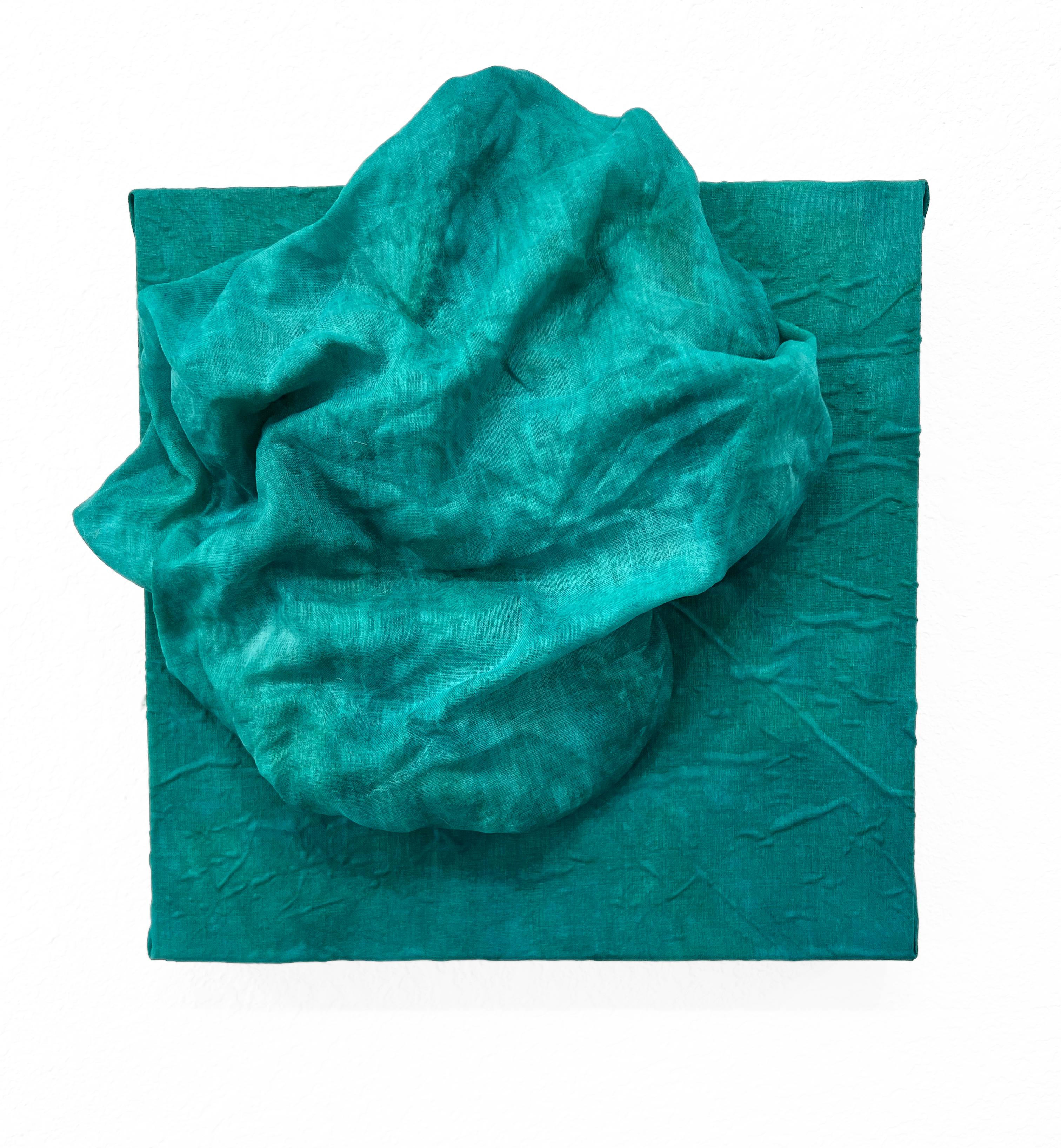Celadon 4 (teal blue thick textile linen fold monochrome pop floral design)