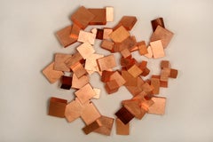 Copper and Boiree Pyrite (wood, metallic art, wall sculpture, cubic, geometric)