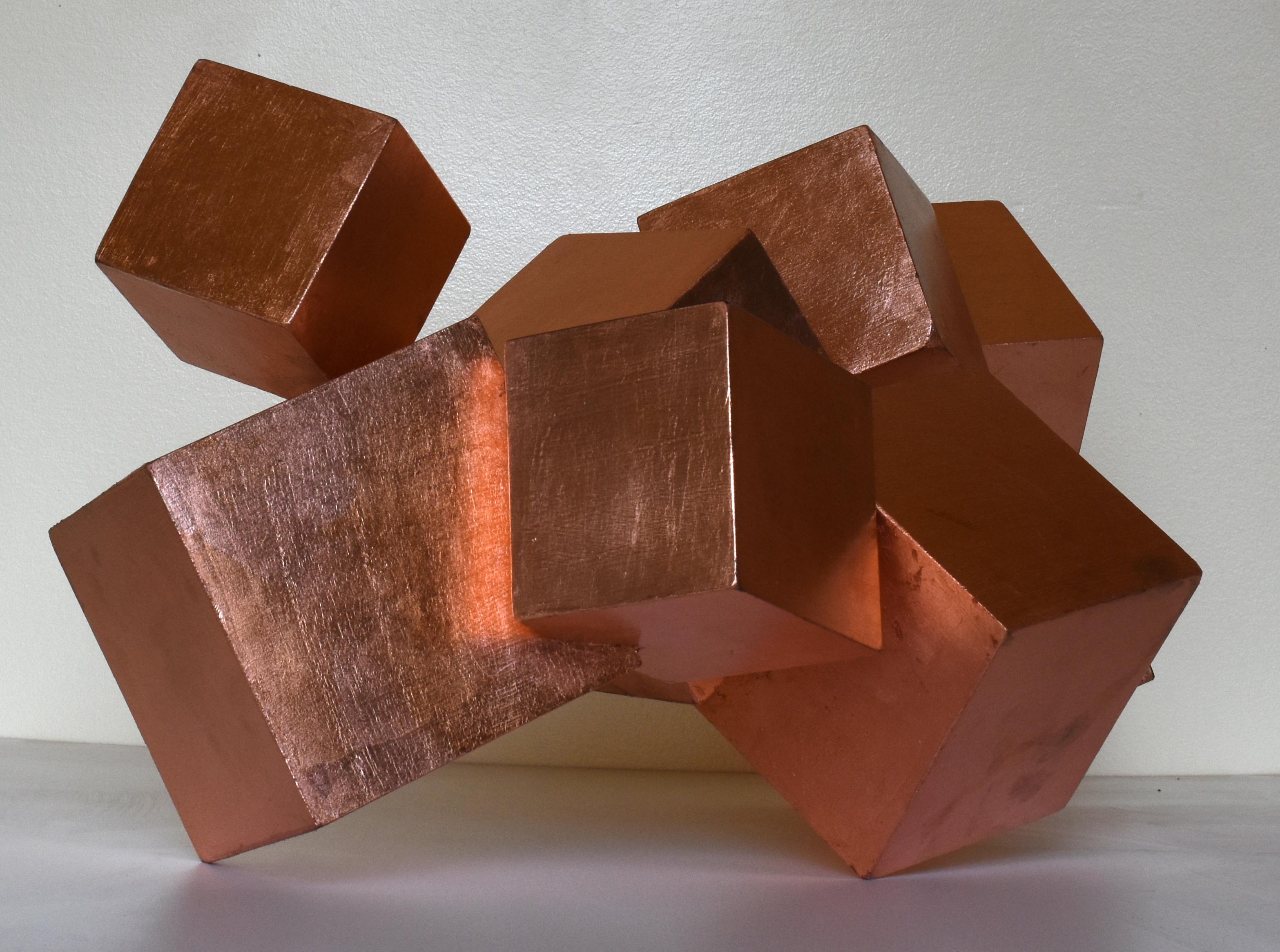 Copper and Mahogany Pyrite (exotic wood, metallic, cubic, table top sculpture) 5