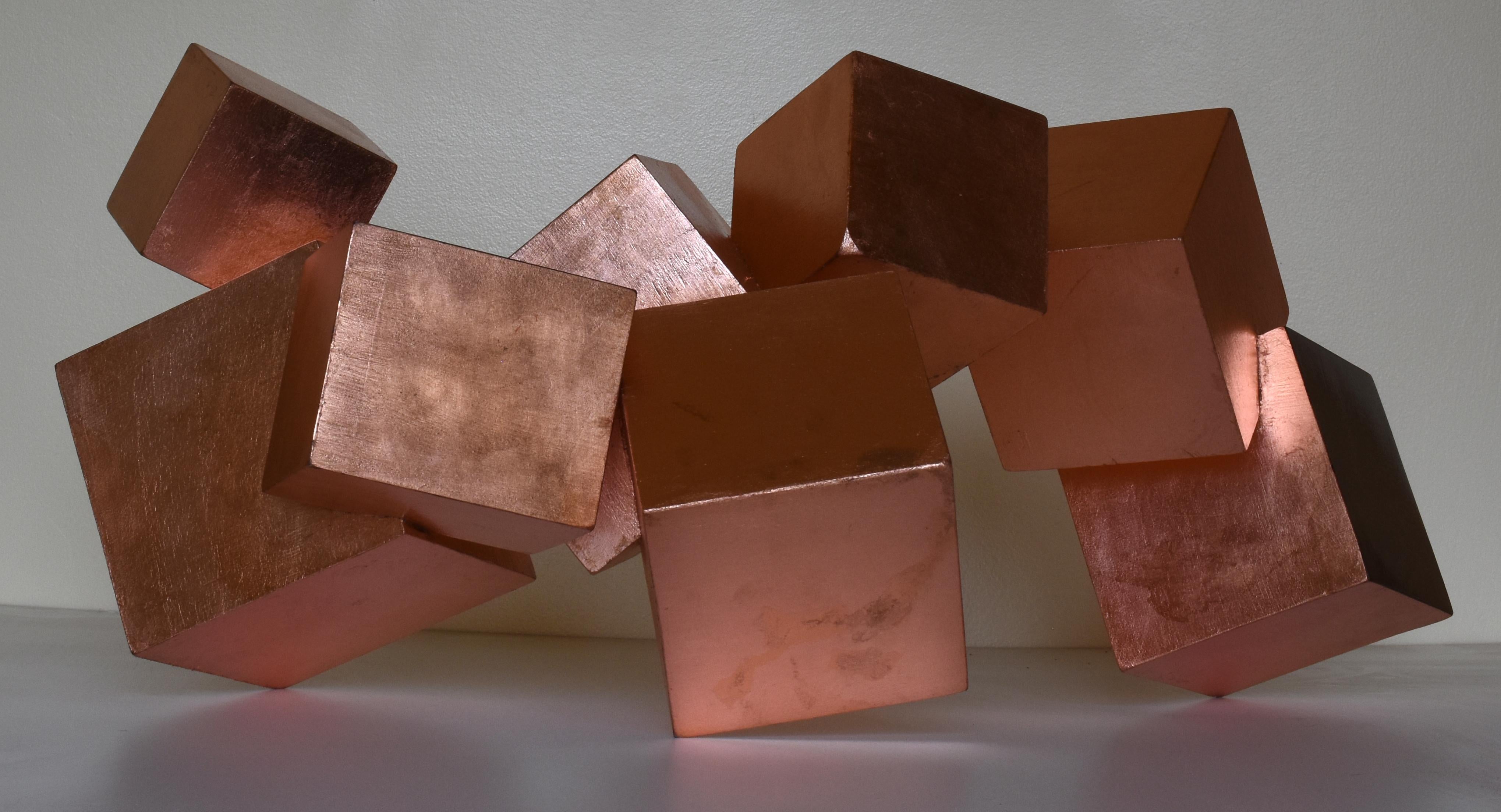 Copper and Mahogany Pyrite (exotic wood, metallic, cubic, table top sculpture) 6