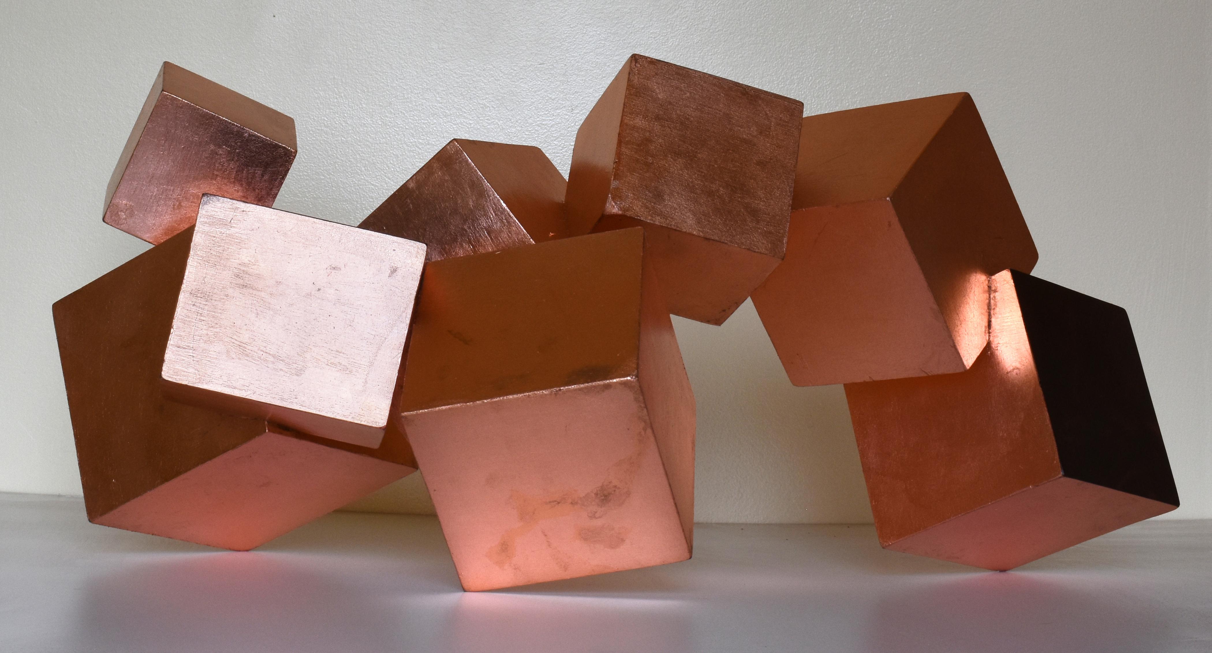 Copper and Mahogany Pyrite (exotic wood, metallic, cubic, table top sculpture) 7