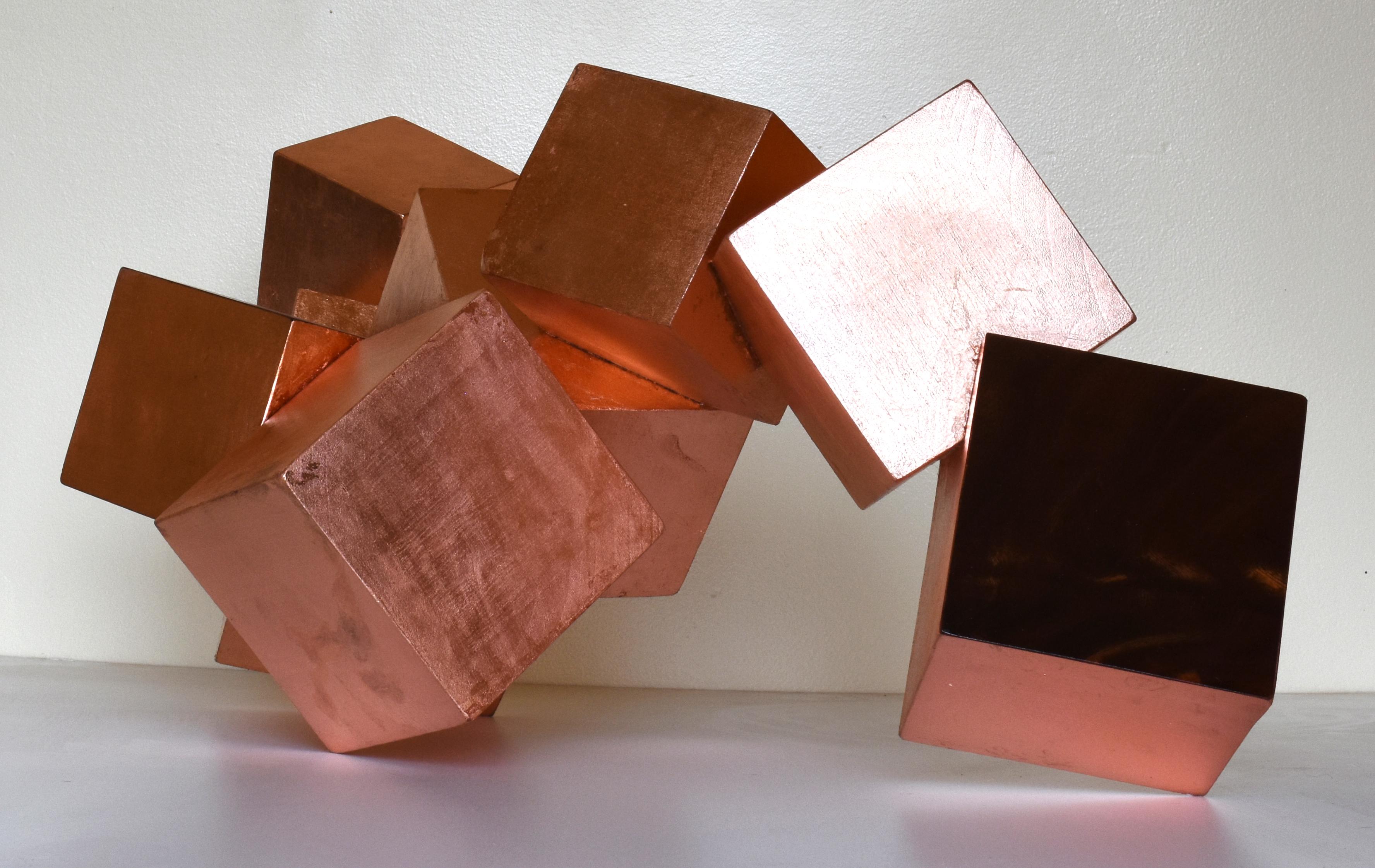 Copper and Mahogany Pyrite (exotic wood, metallic, cubic, table top sculpture) 8