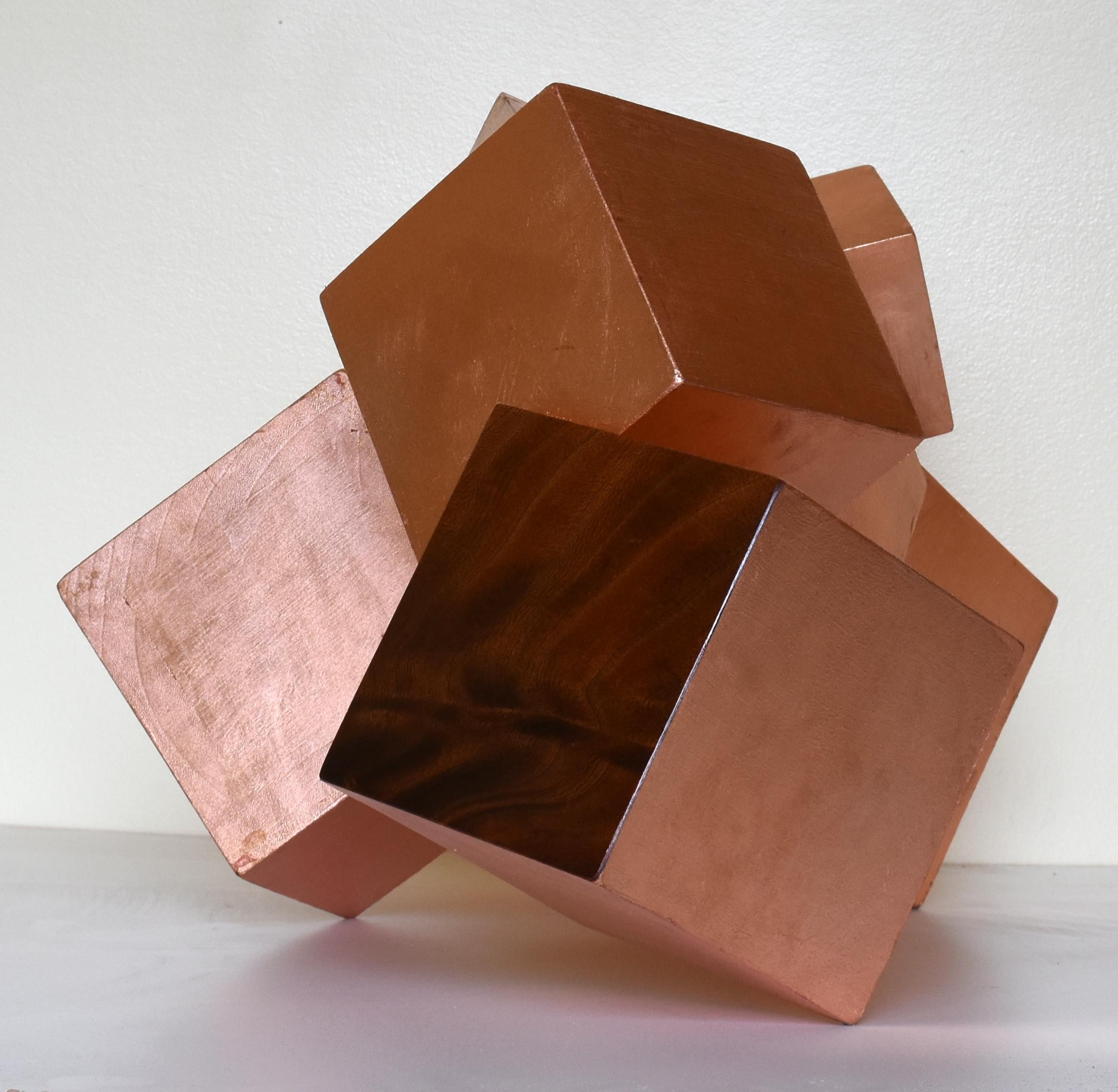 Copper and Mahogany Pyrite (exotic wood, metallic, cubic, table top sculpture) 9