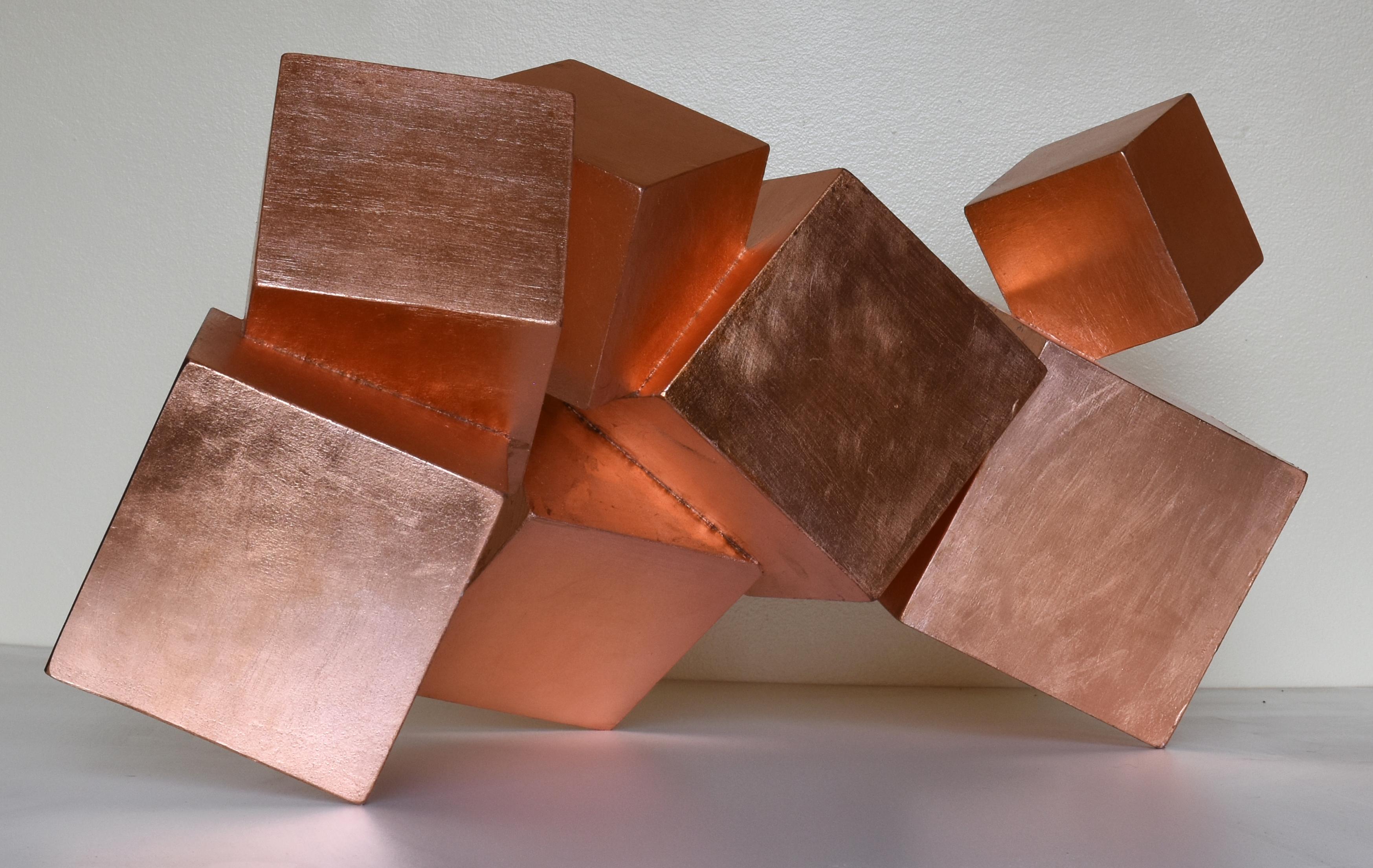 Copper and Mahogany Pyrite (exotic wood, metallic, cubic, table top sculpture) 15