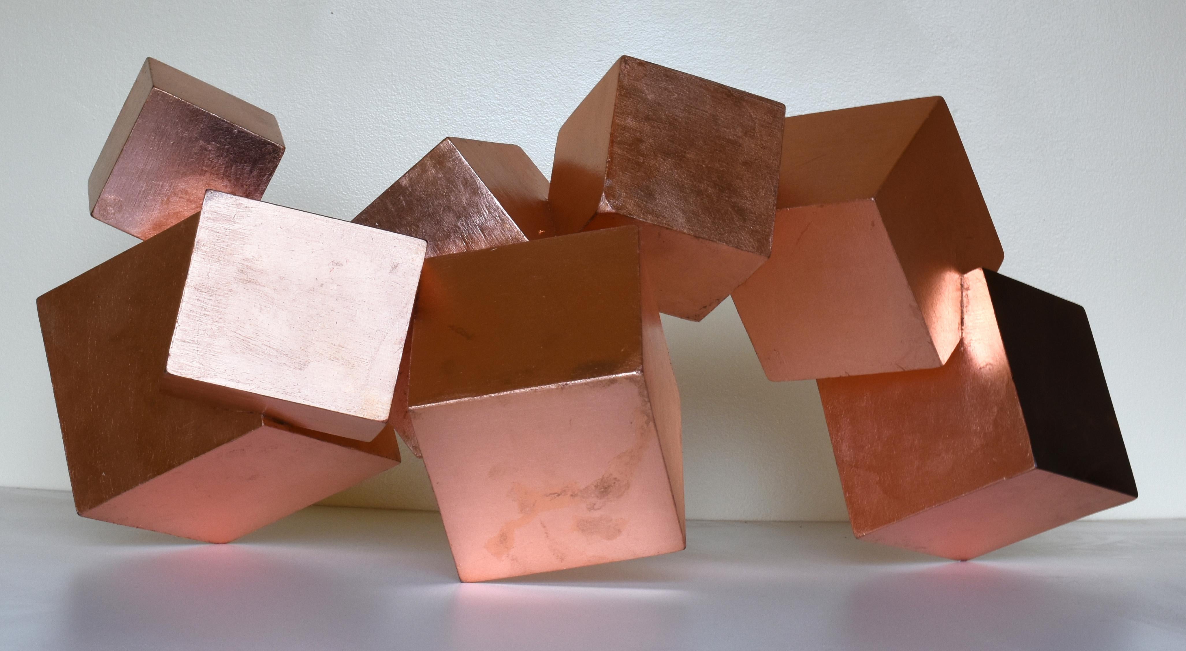 Copper and Mahogany Pyrite (exotic wood, metallic, cubic, table top sculpture) - Abstract Geometric Sculpture by Chloe Hedden