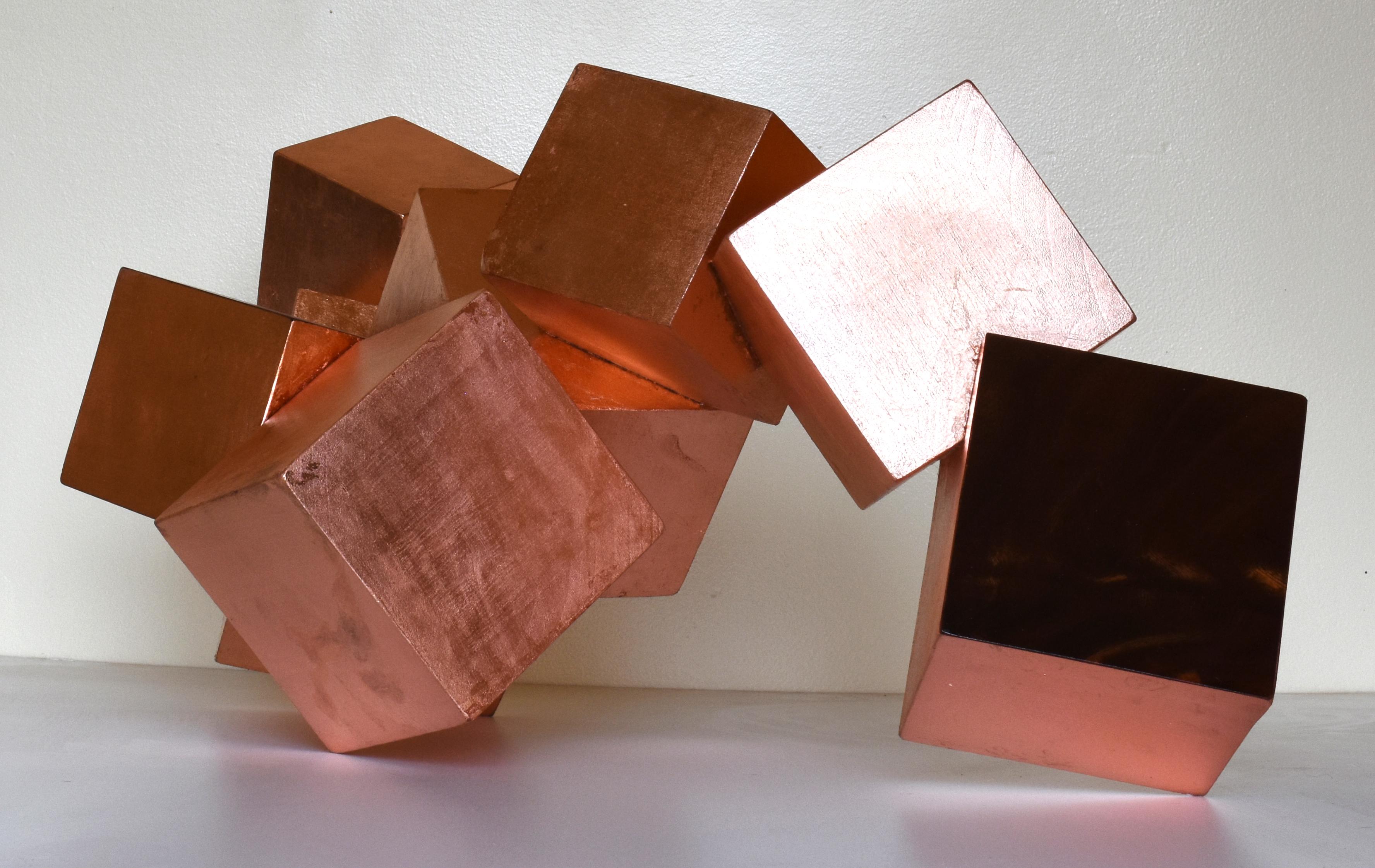 Copper and Mahogany Pyrite (exotic wood, metallic, cubic, table top sculpture) 5