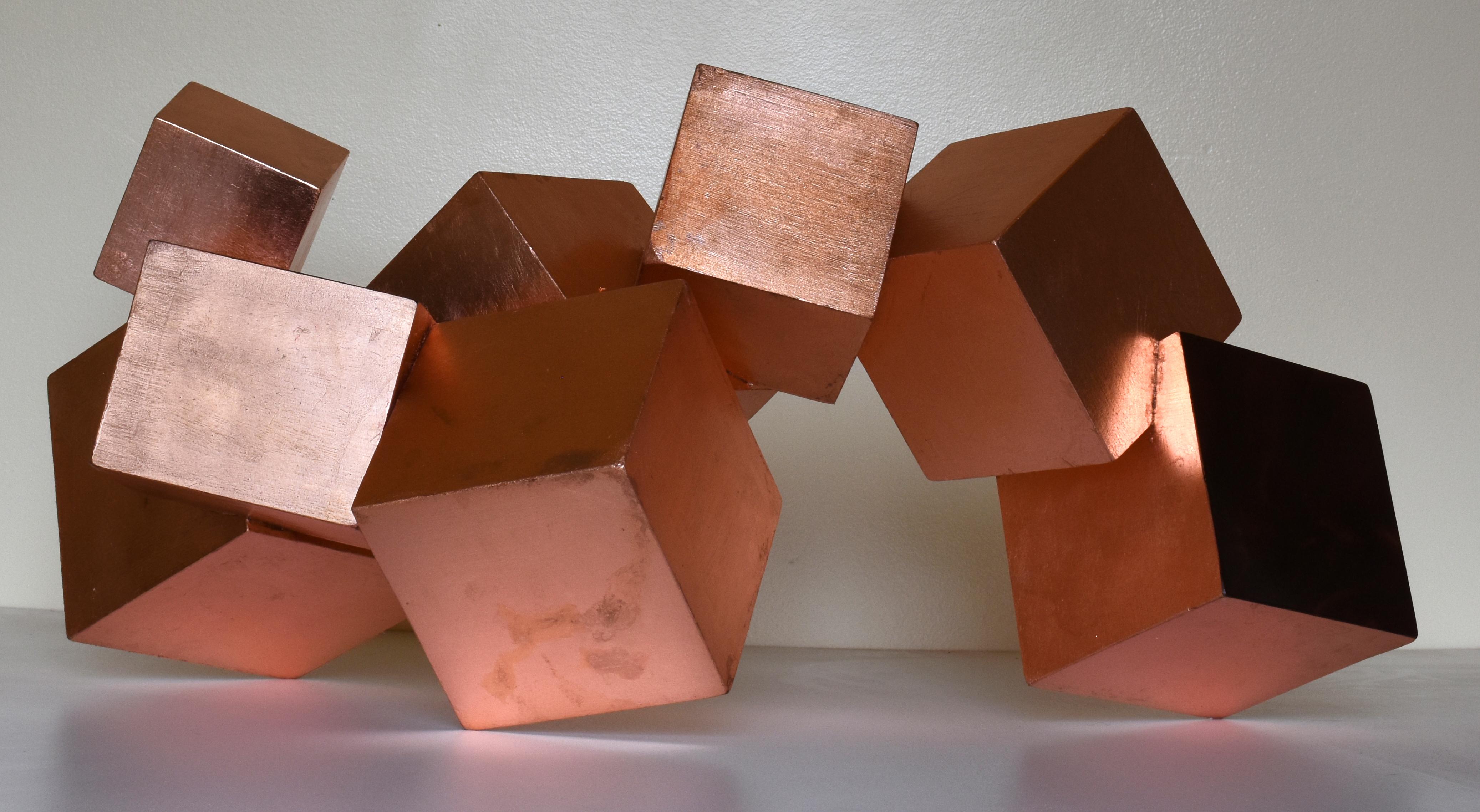 Copper and Mahogany Pyrite (exotic wood, metallic, cubic, table top sculpture) 9