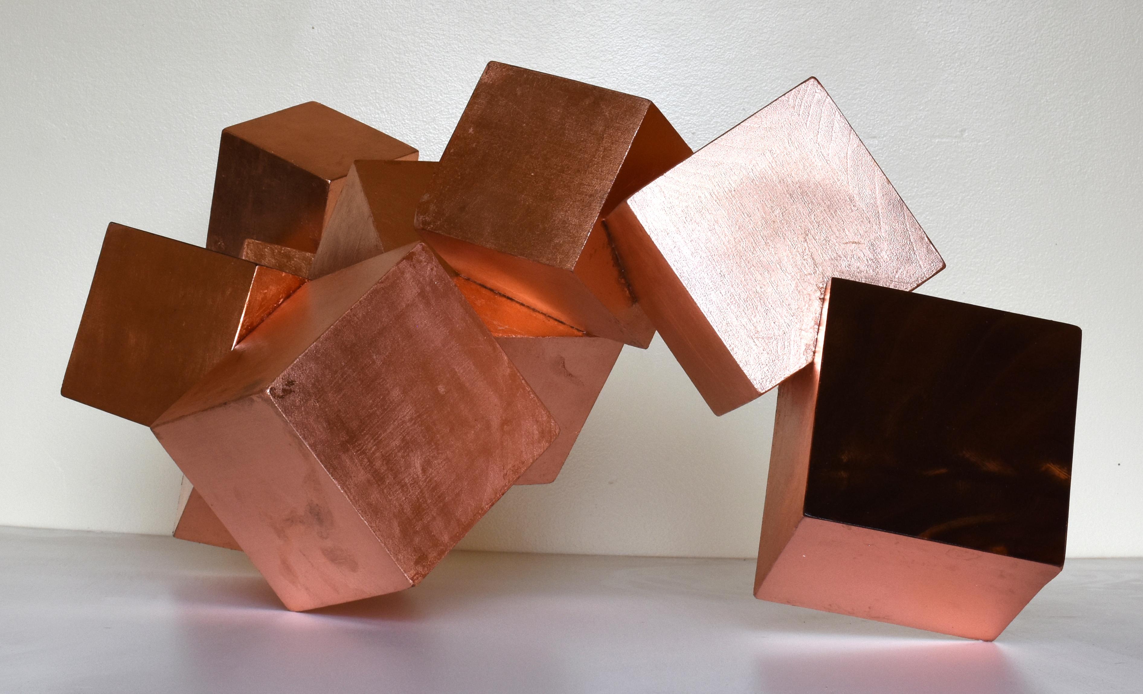 Copper and Mahogany Pyrite (exotic wood, metallic, cubic, table top sculpture) 10