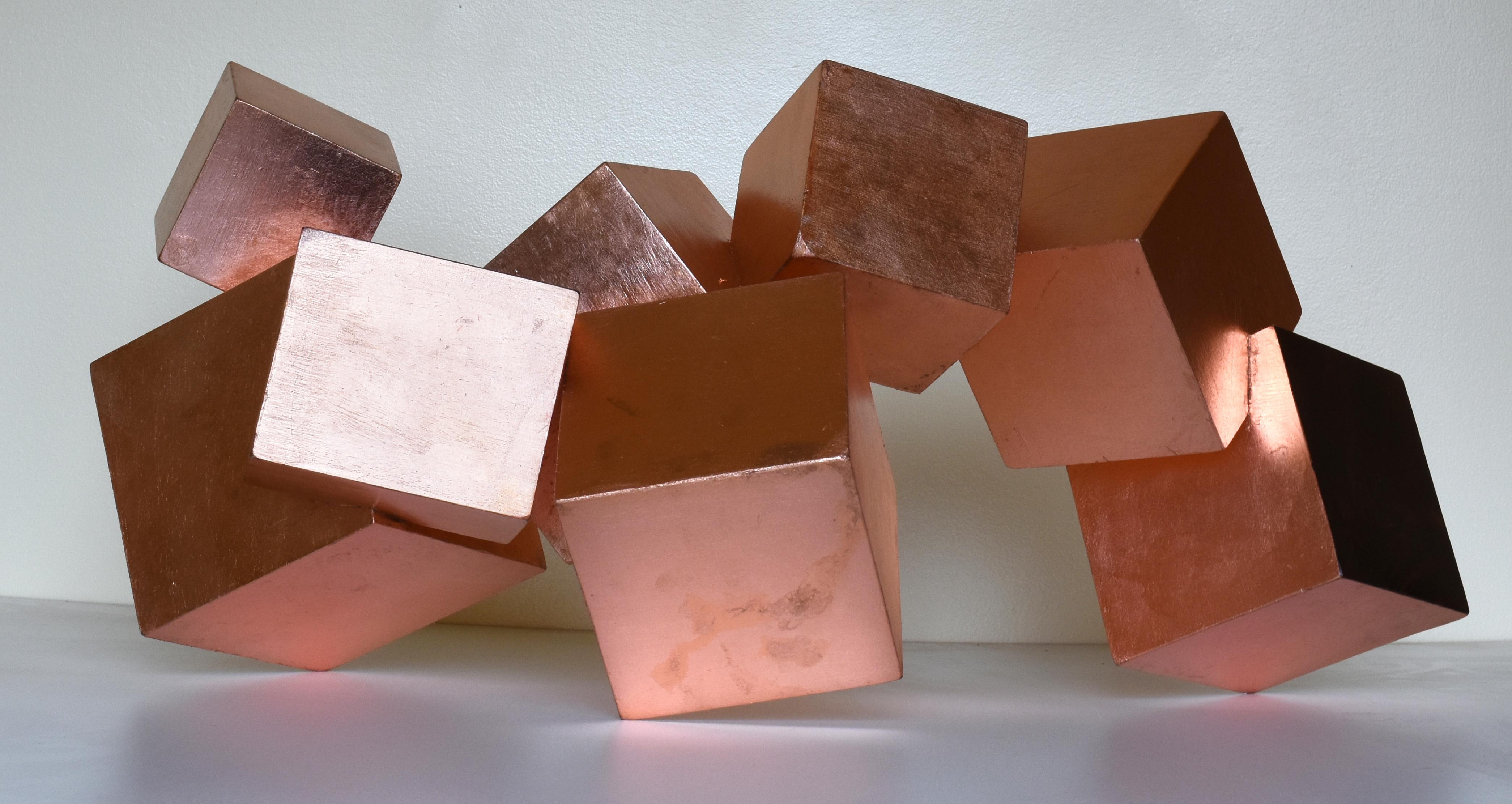 Copper and Mahogany Pyrite (exotic wood, metallic, cubic, table top sculpture) - Sculpture by Chloe Hedden