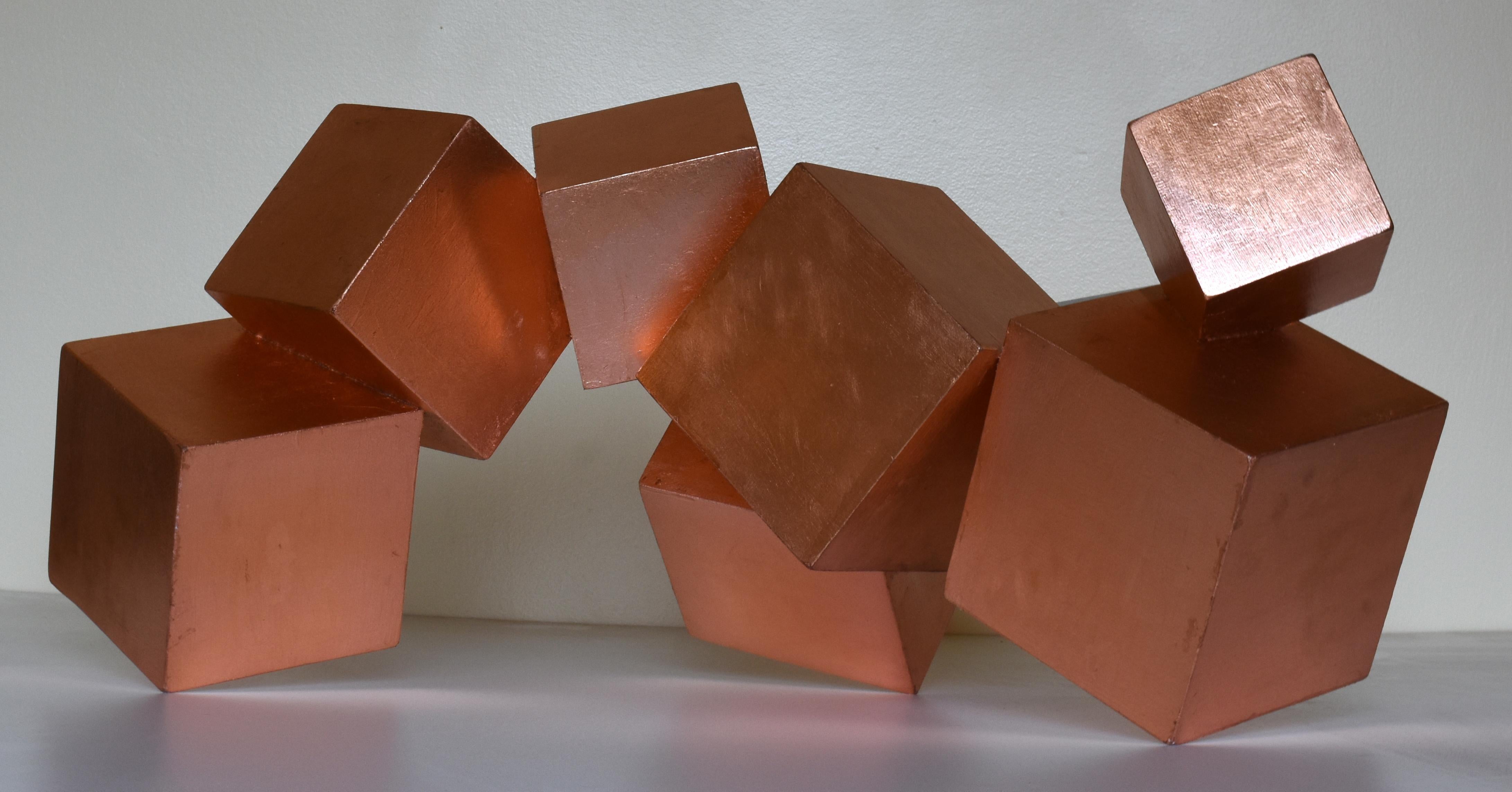 Copper and Mahogany Pyrite (exotic wood, metallic, cubic, table top sculpture) - Abstract Geometric Sculpture by Chloe Hedden