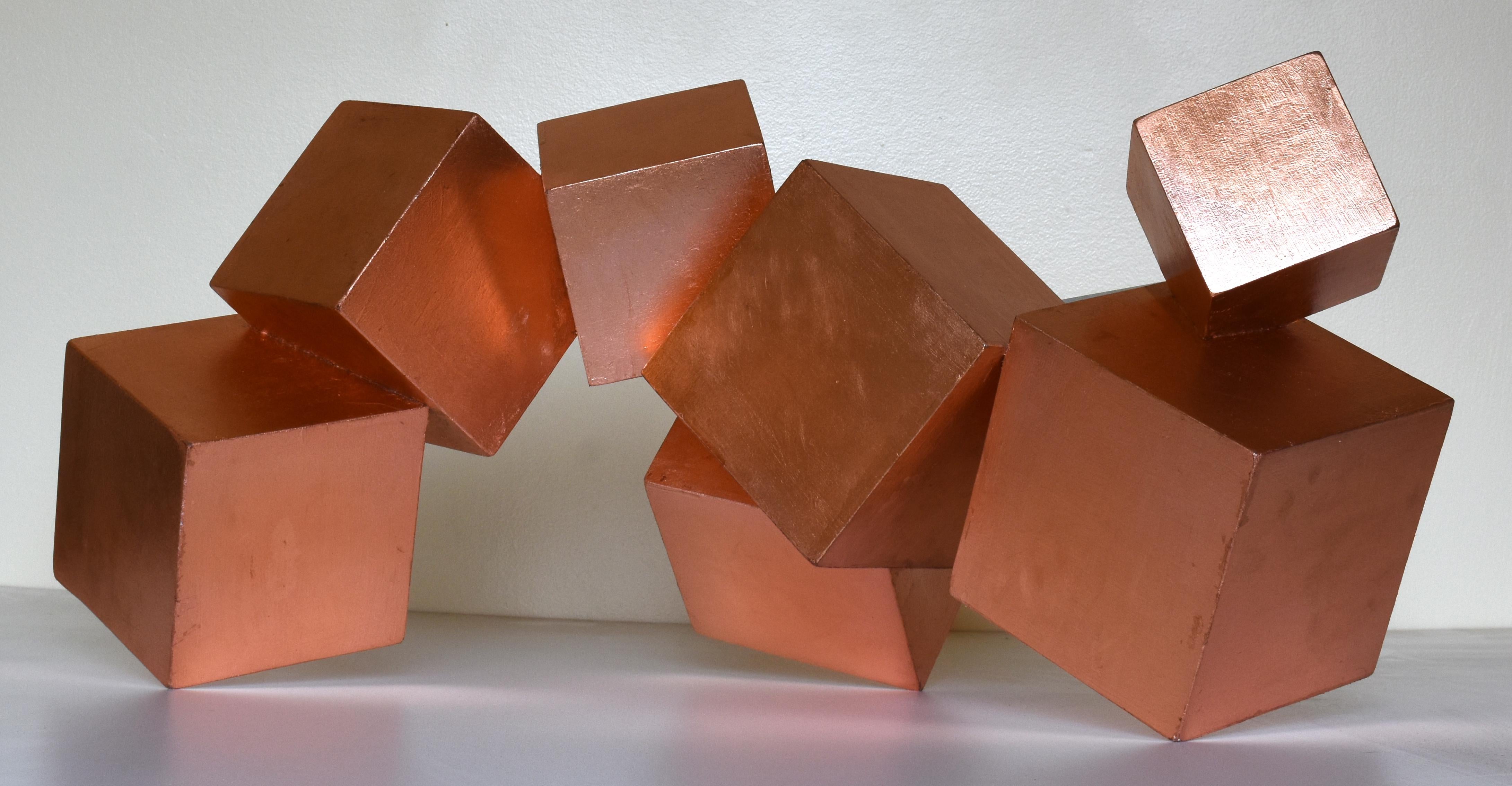 Copper and Mahogany Pyrite (exotic wood, metallic, cubic, table top sculpture) - Brown Abstract Sculpture by Chloe Hedden