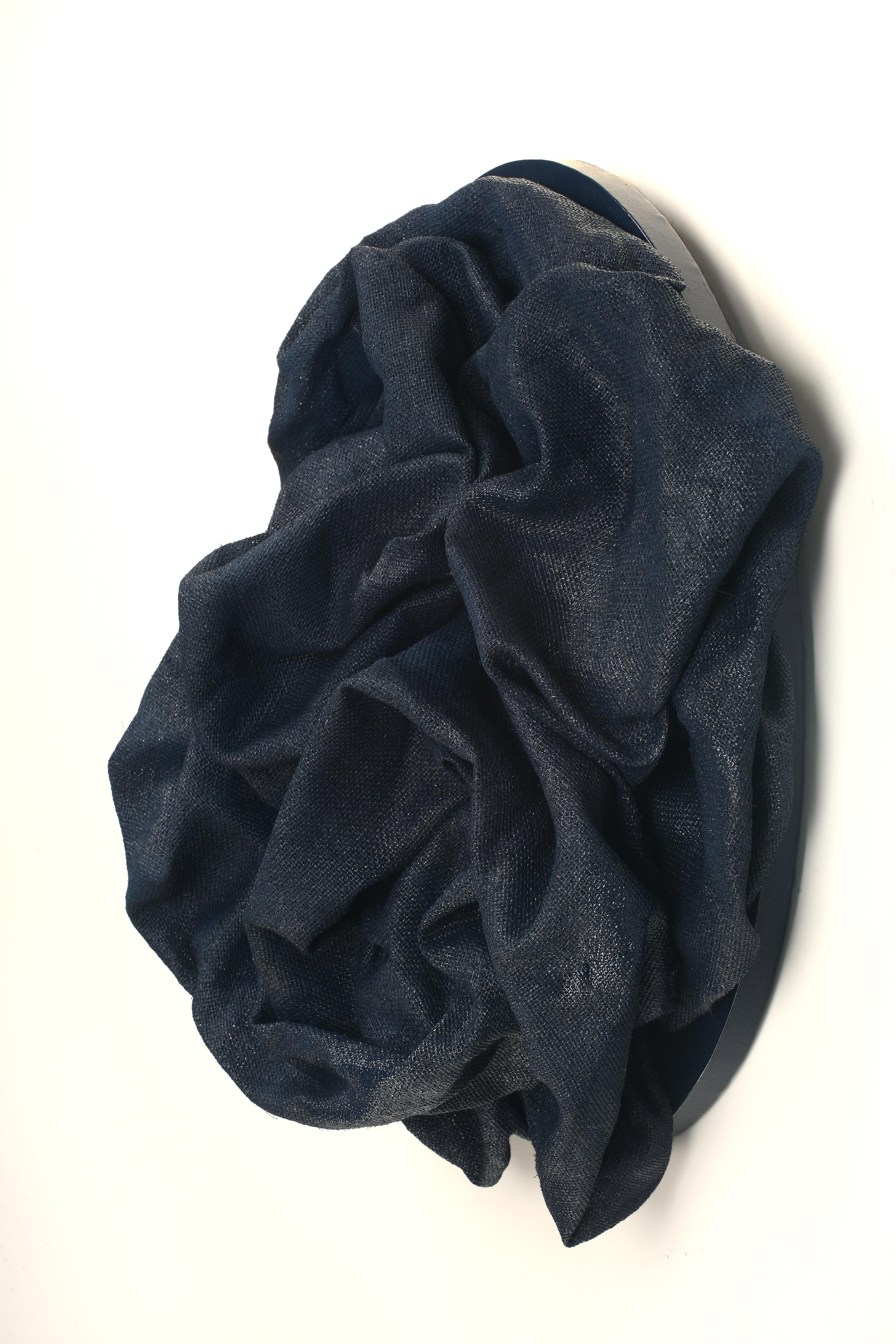 Indigo Folds I (fabric, wall sculpture, dark, contemporary design, textile arts - Contemporary Sculpture by Chloe Hedden