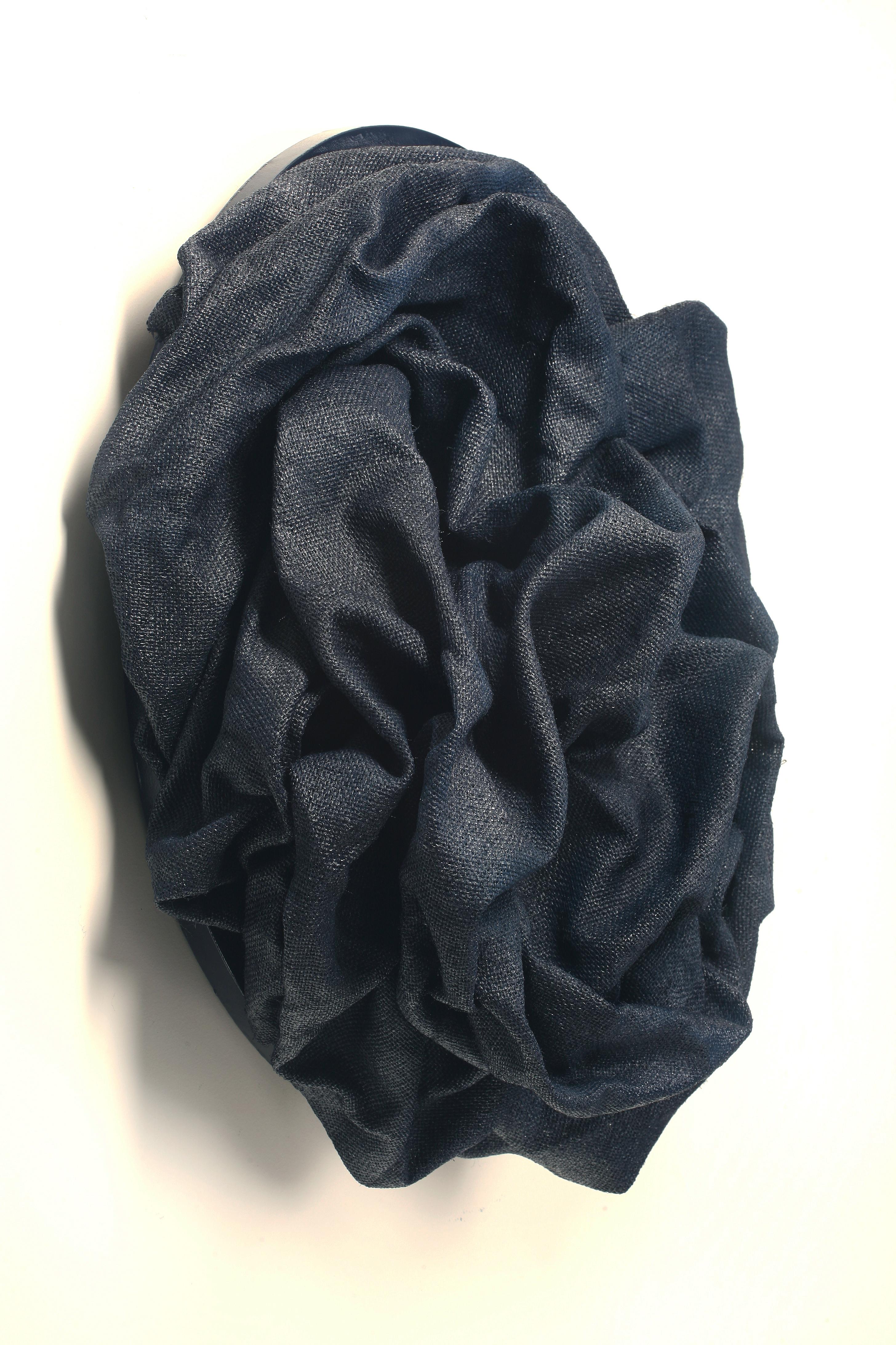 Indigo Folds I (fabric, wall sculpture, dark, contemporary design, textile arts - Black Abstract Sculpture by Chloe Hedden