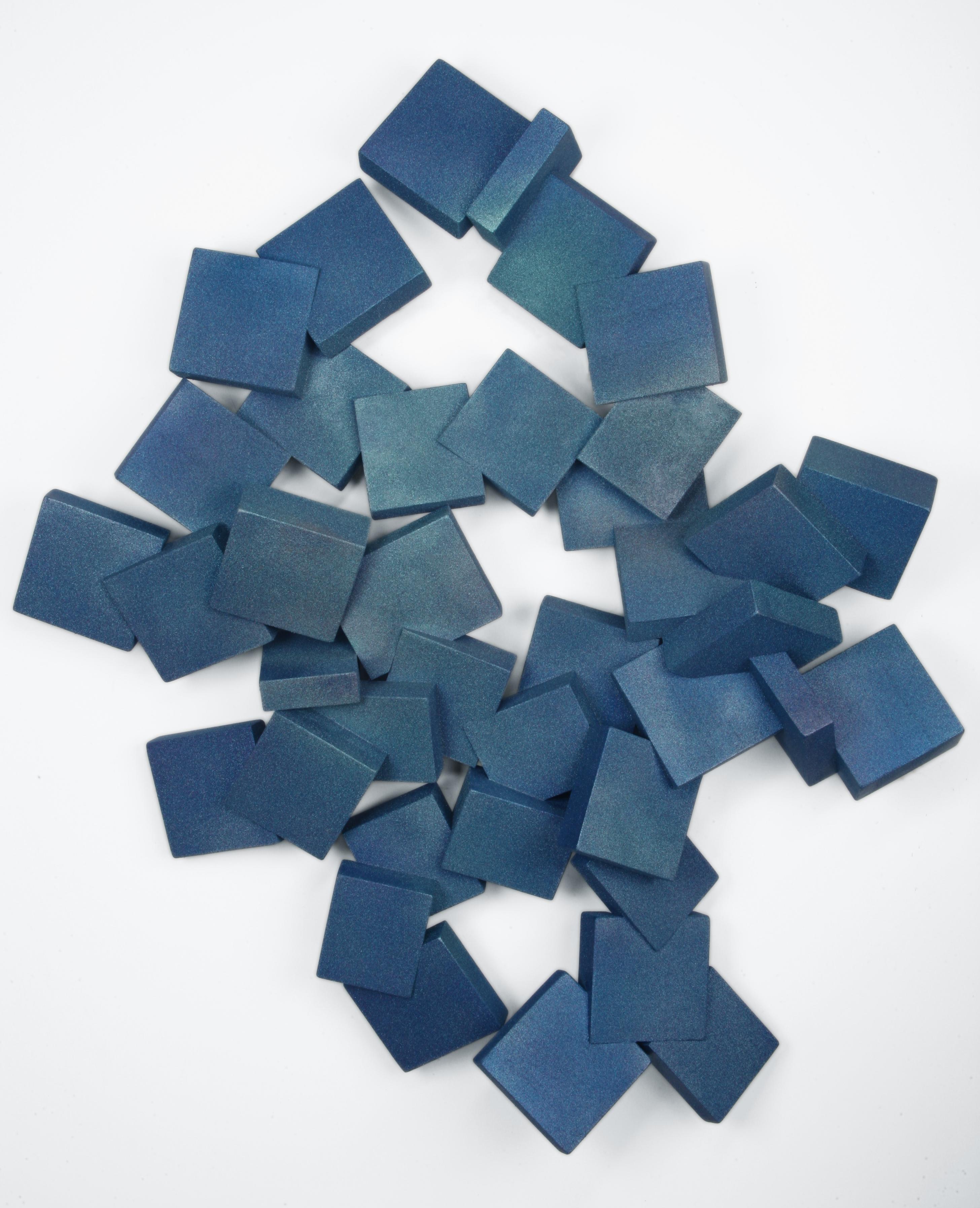 Sapphire Pyrites (cubic, blue, wood art, wall sculpture, contemporary design) - Mixed Media Art by Chloe Hedden
