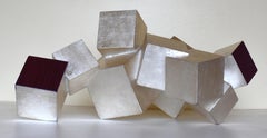 Sterling Silver and Purpleheart Pyrite (wood tabletop sculpture, metallic, cubic