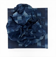 TAKI-KASURI FOLDS (piega in tessuto di lino blu indaco scuro con design monocromatico)