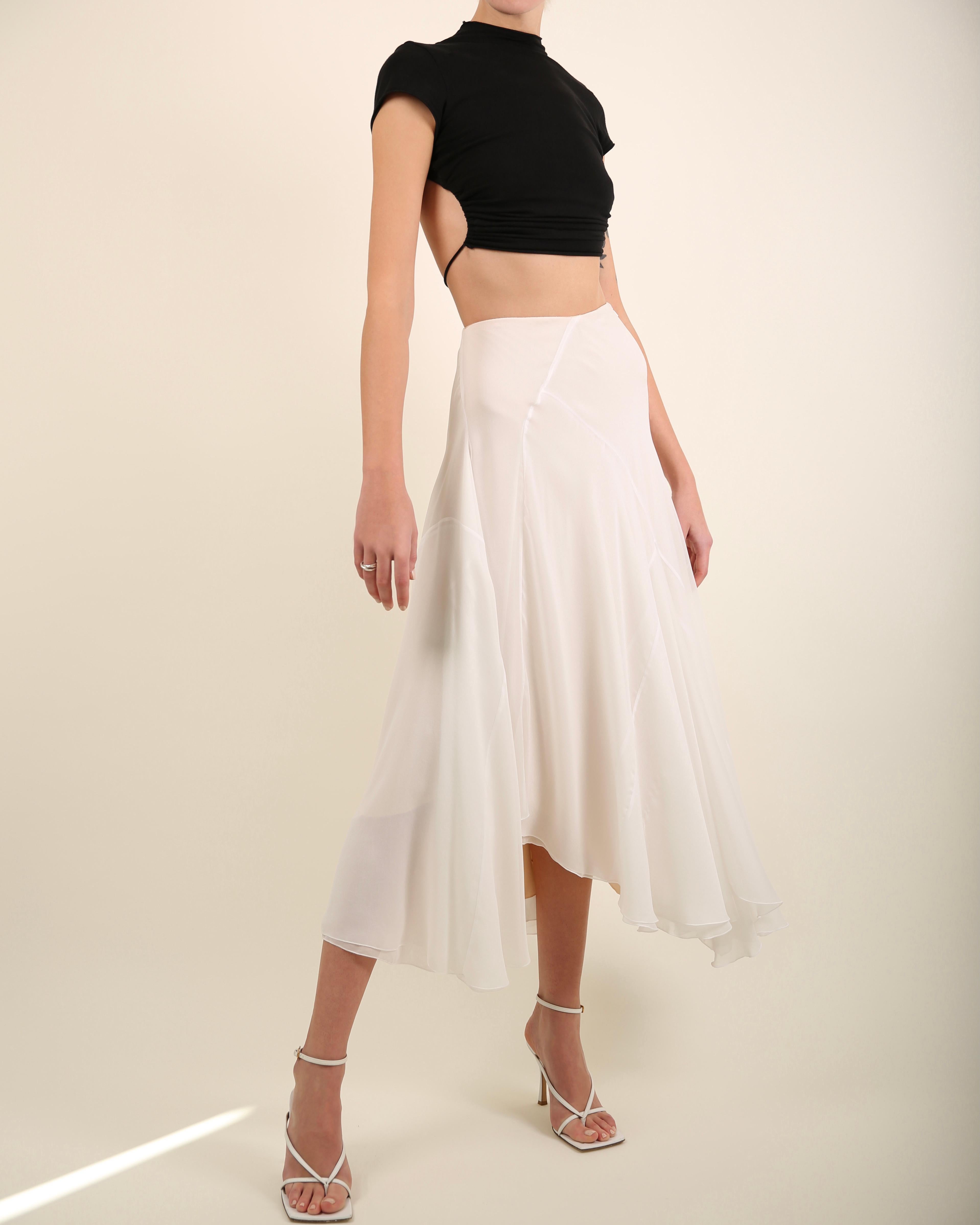 Chloe high waisted flowing white layered midi length a line flare silk skirt  2