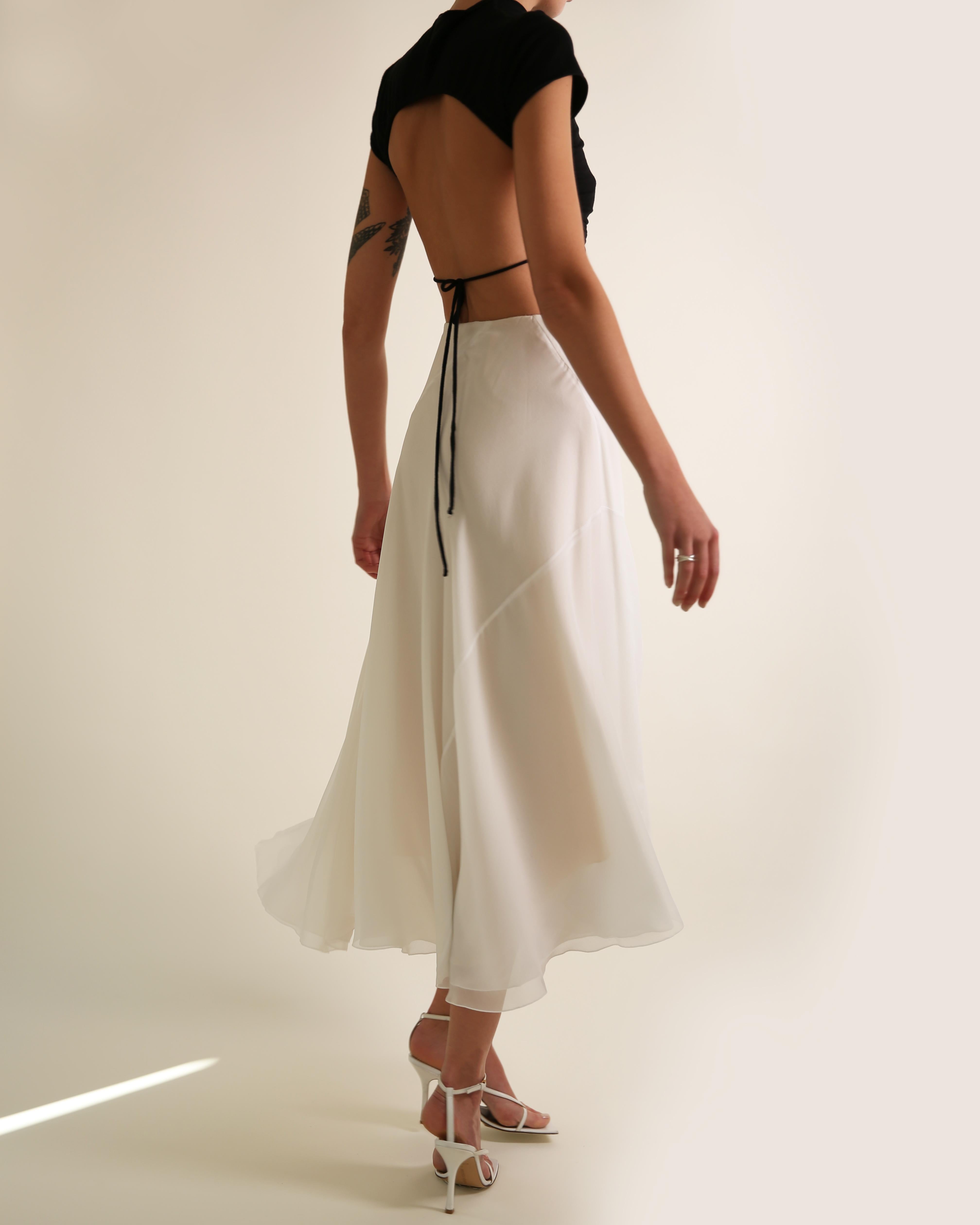 Chloe high waisted flowing white layered midi length a line flare silk skirt  5