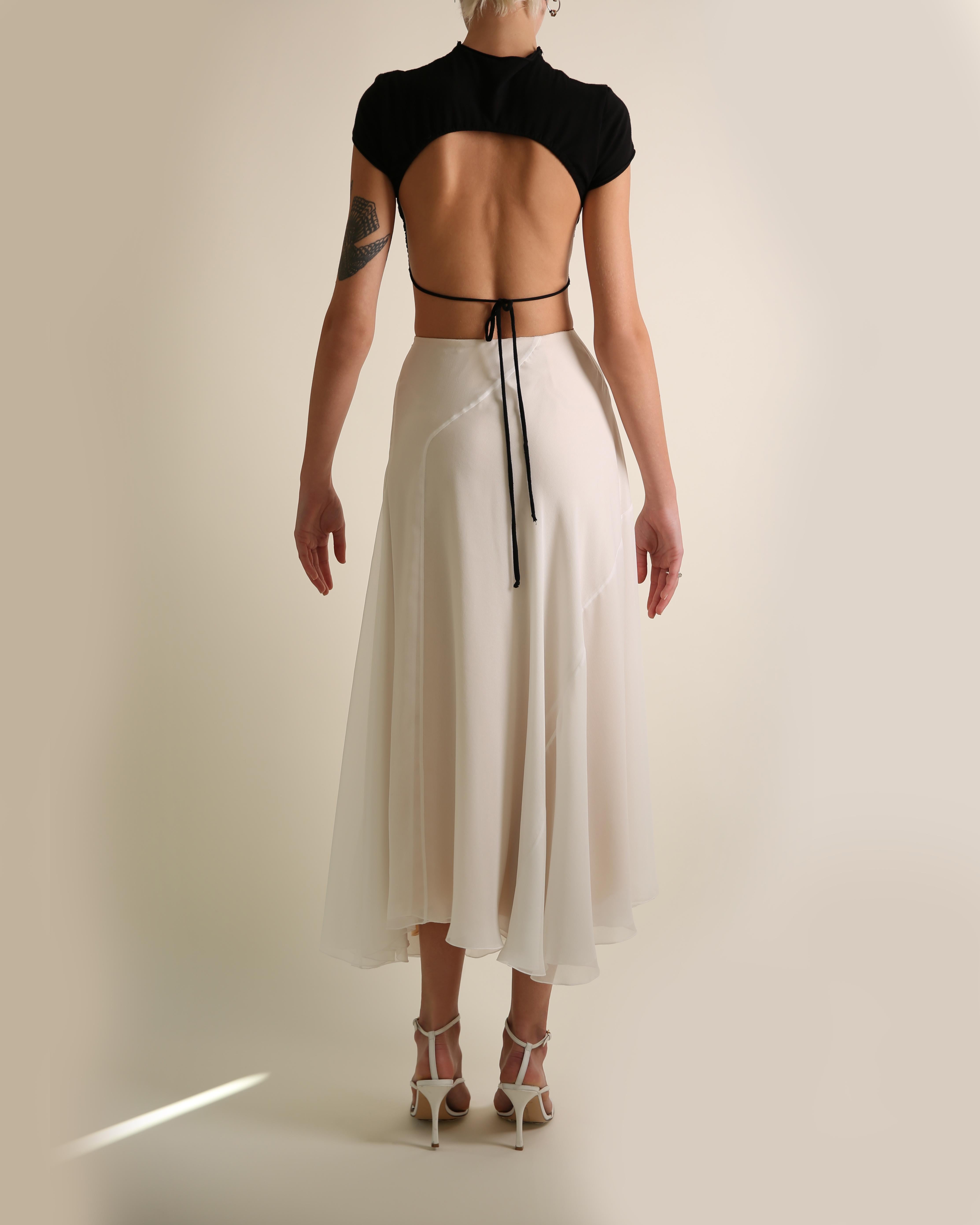 Chloe high waisted flowing white layered midi length a line flare silk skirt  6