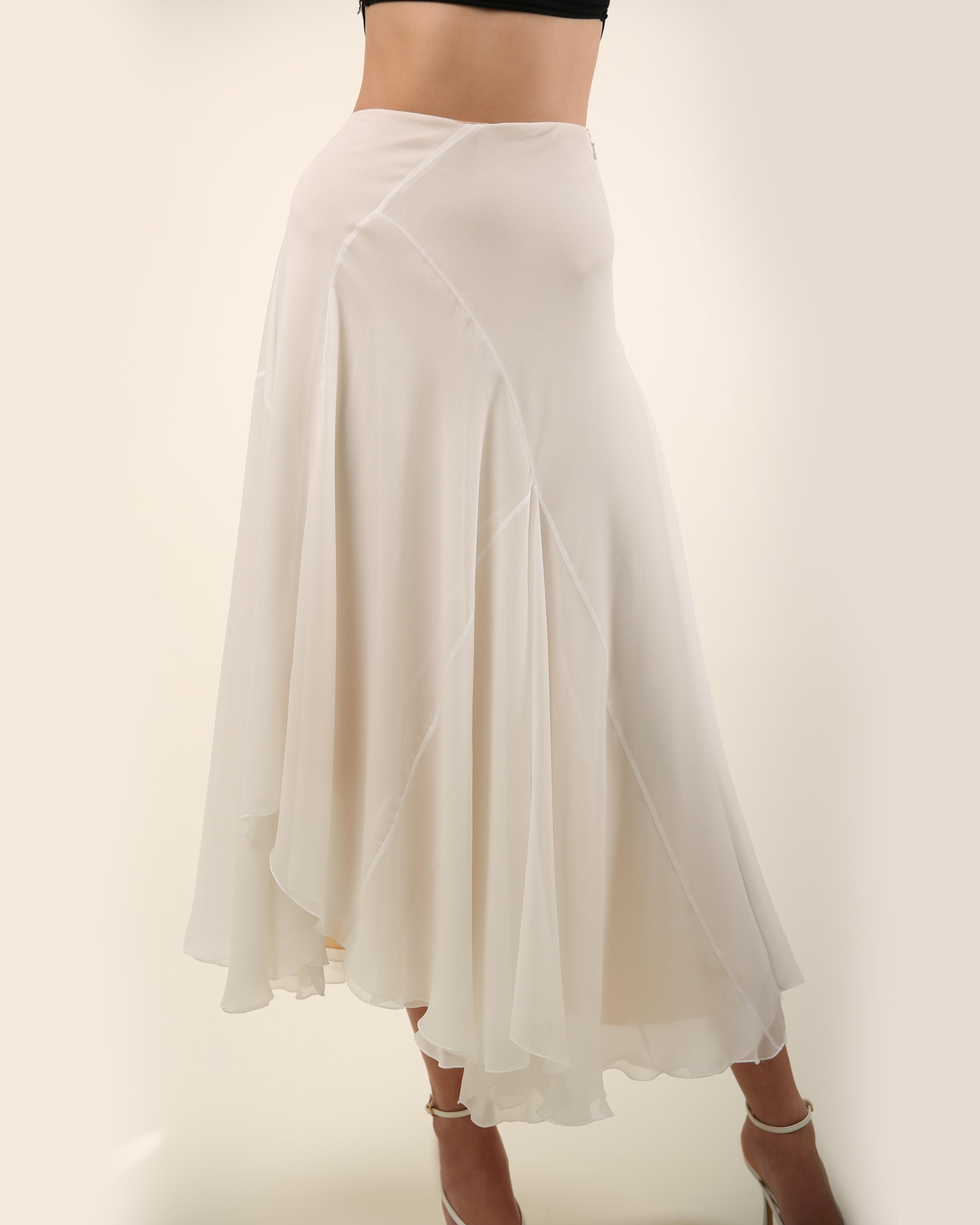Chloe high waisted flowing white layered midi length a line flare silk skirt  8