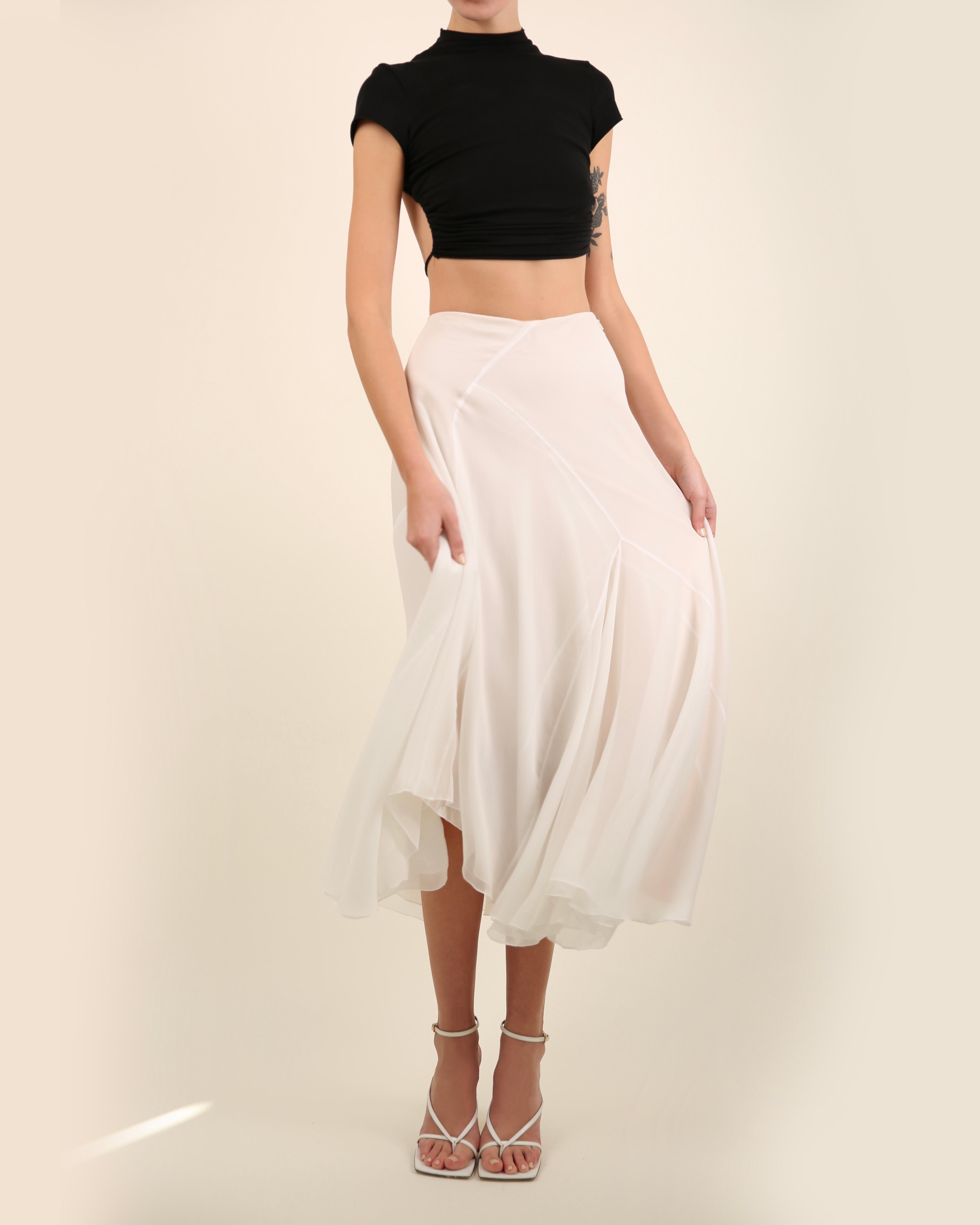 Chloe high waisted flowing white layered midi length a line flare silk skirt  1