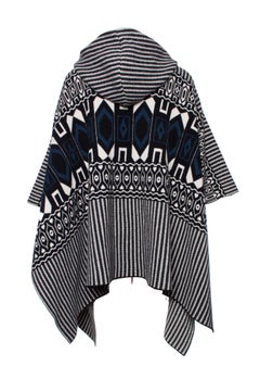 Chloe, Hooded poncho with ethnic print