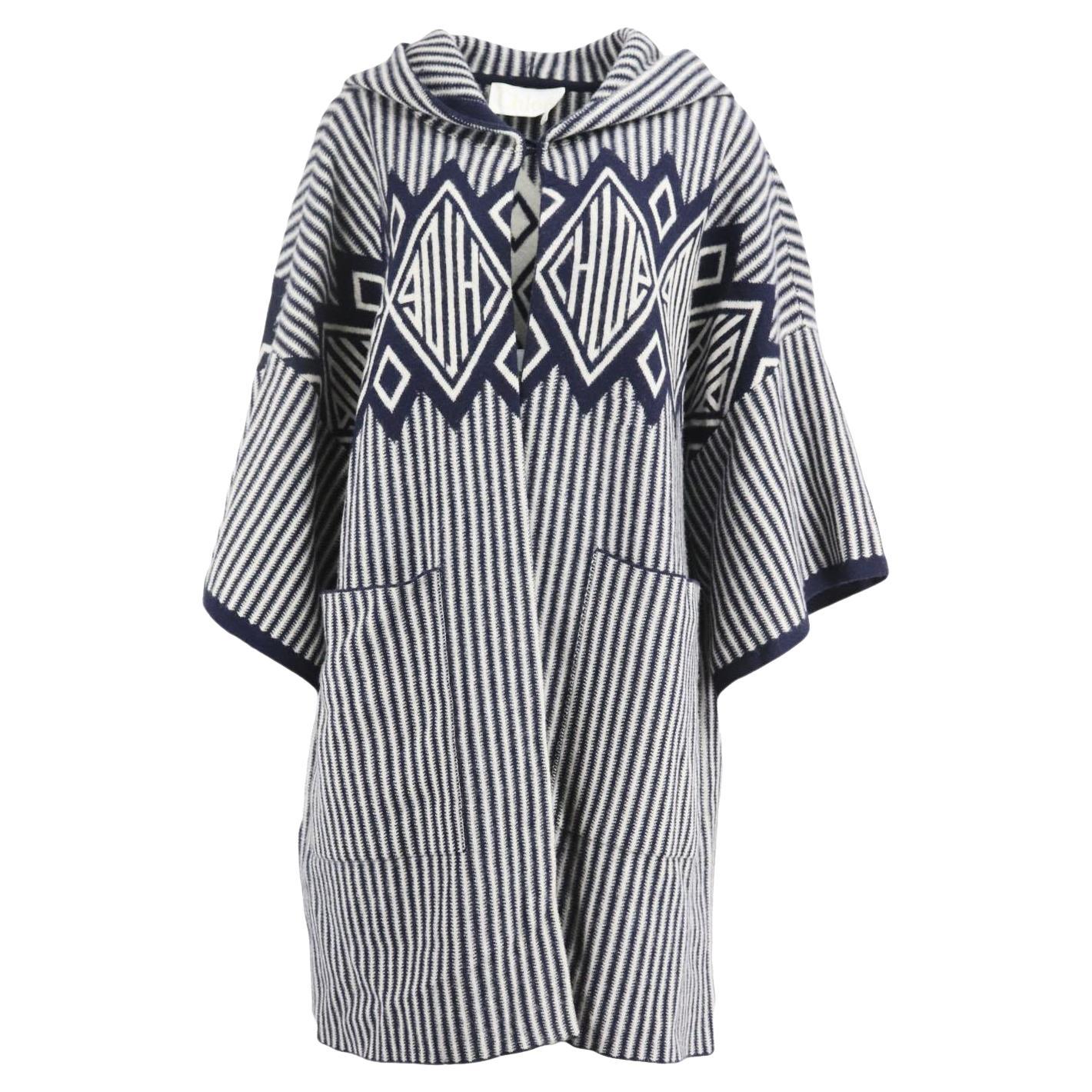 Chloé Hooded Striped Wool And Cashmere Blend Cape Small