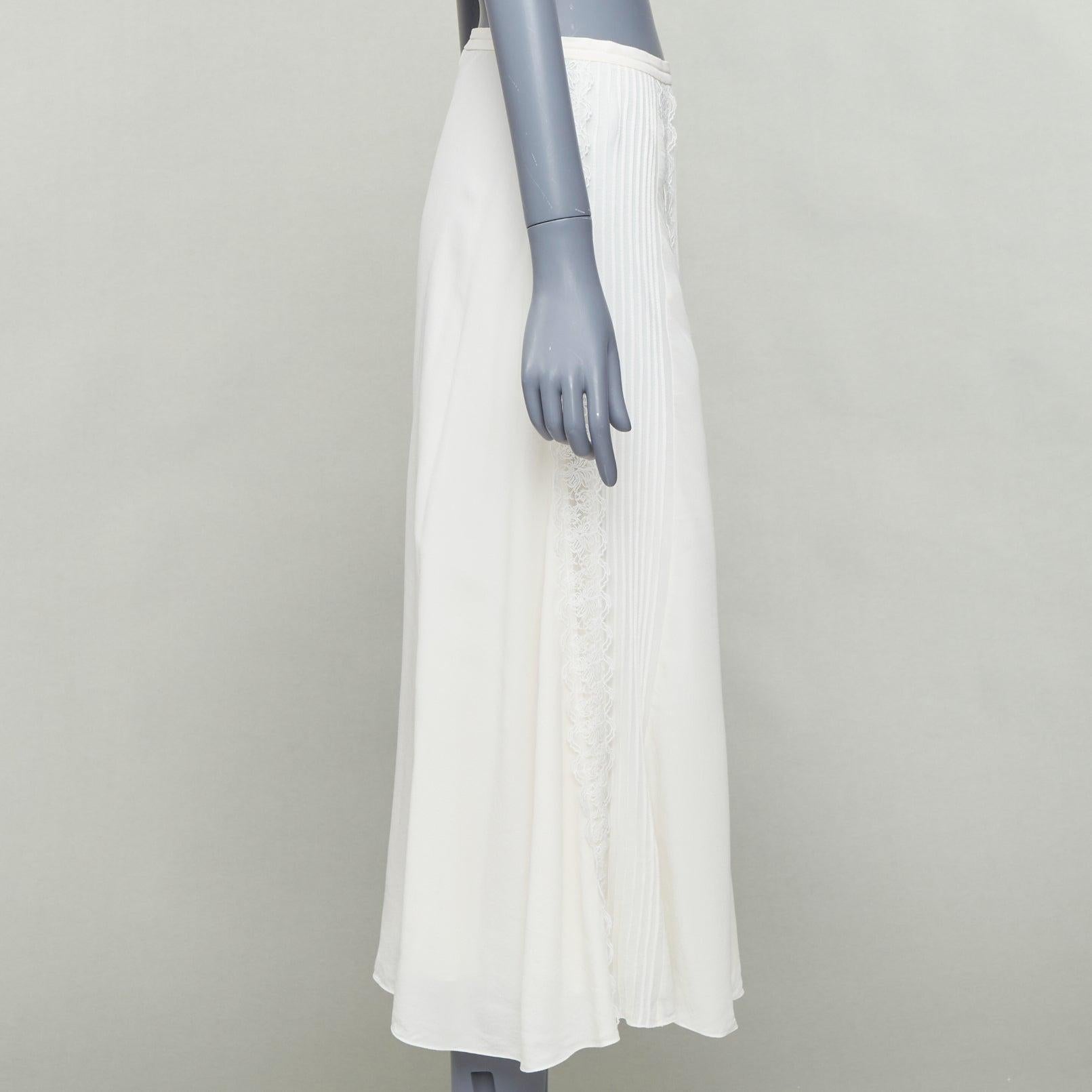 CHLOE Iconic Milk cream 100% silk lace trim pleated midi skirt FR36 S In Good Condition In Hong Kong, NT