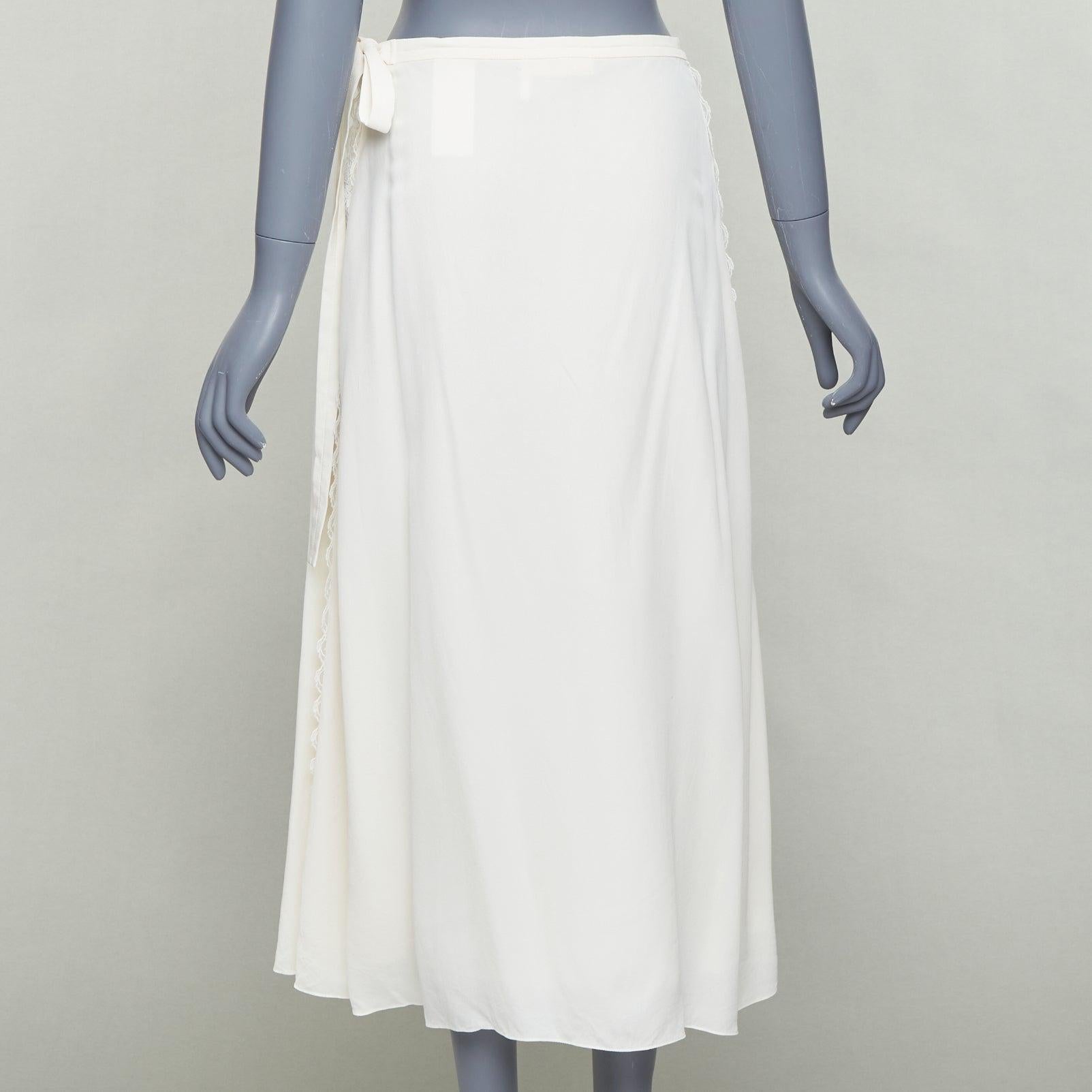 Women's CHLOE Iconic Milk cream 100% silk lace trim pleated midi skirt FR36 S