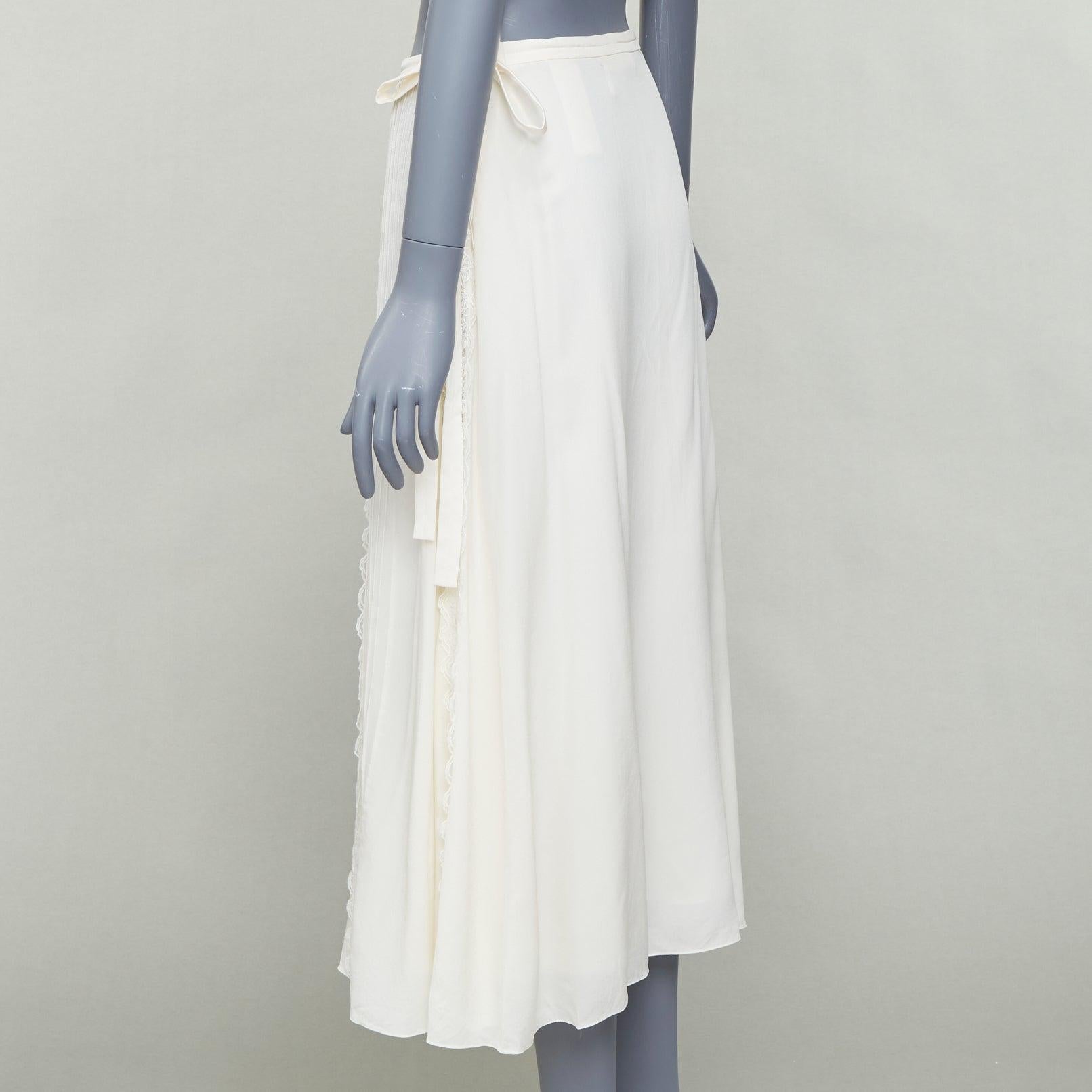 CHLOE Iconic Milk cream 100% silk lace trim pleated midi skirt FR36 S 1