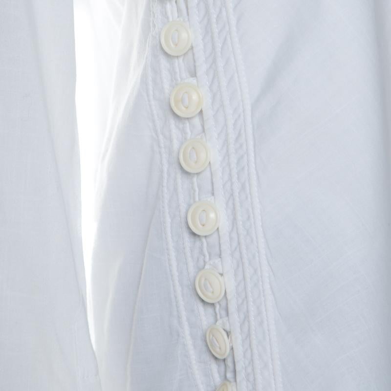 Women's Chloe Iconic Milk White Cotton Poplin Buttoned Side Detail Shirt Dress S
