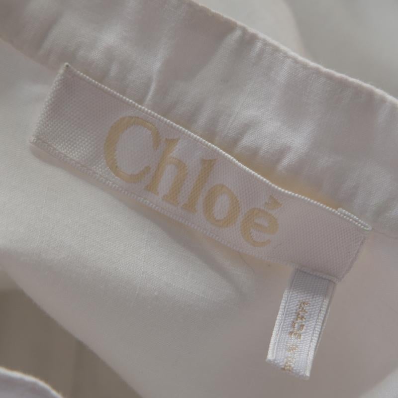 Chloe Iconic Milk White Cotton Poplin Buttoned Side Detail Shirt Dress S 2