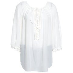 Chloe Iconic Milk White Silk Scalloped Lace Trim Peasant Blouse L