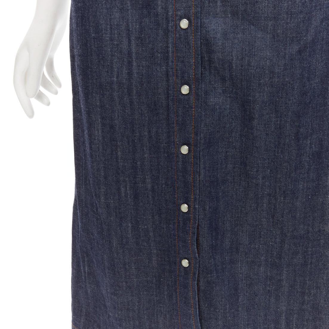 CHLOE indigo blue denim button front topstitched 3/4 sleeve dress IT36 XXS For Sale 2